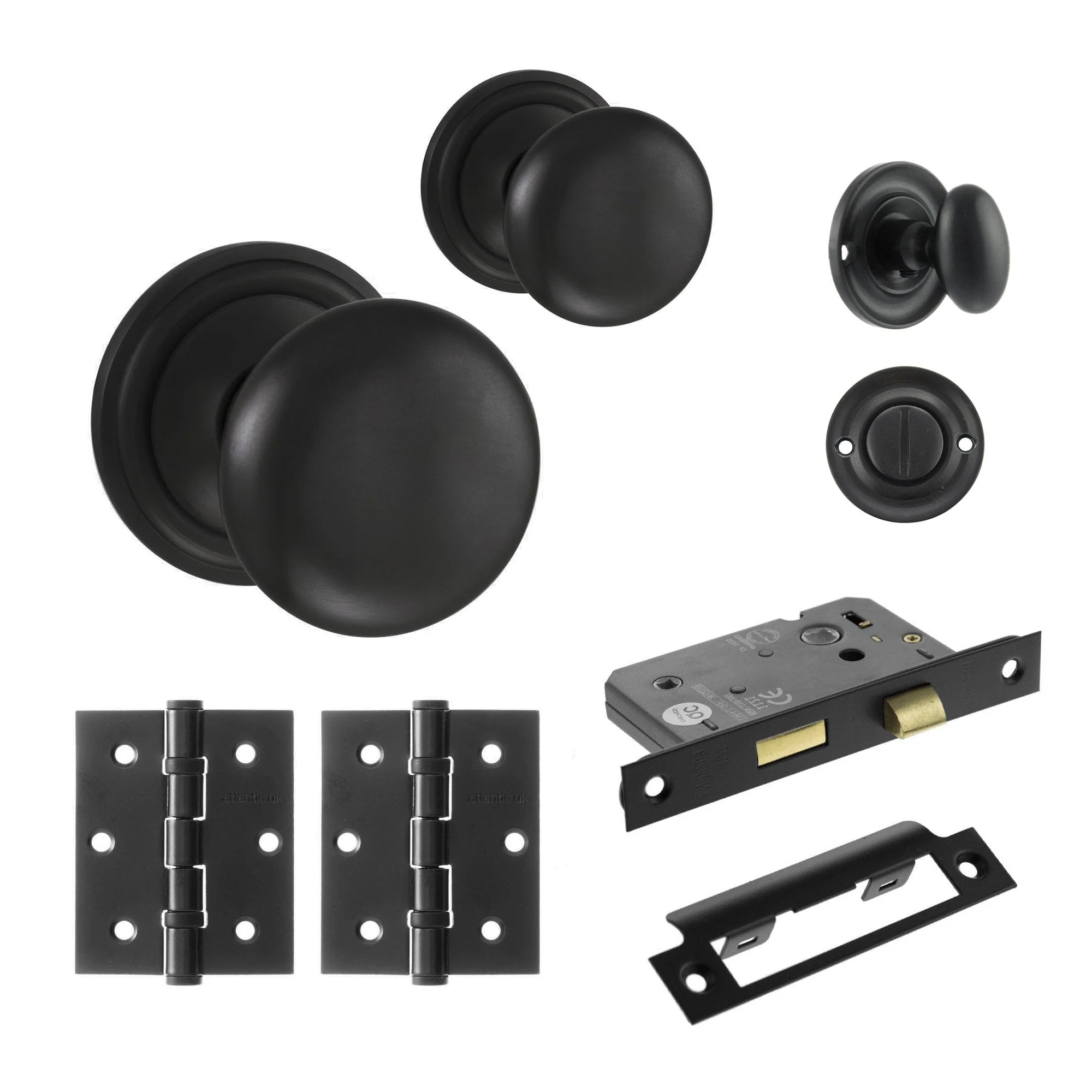 Harrogate Mushroom Mortice Bathroom Door Knob Set - Matt Black