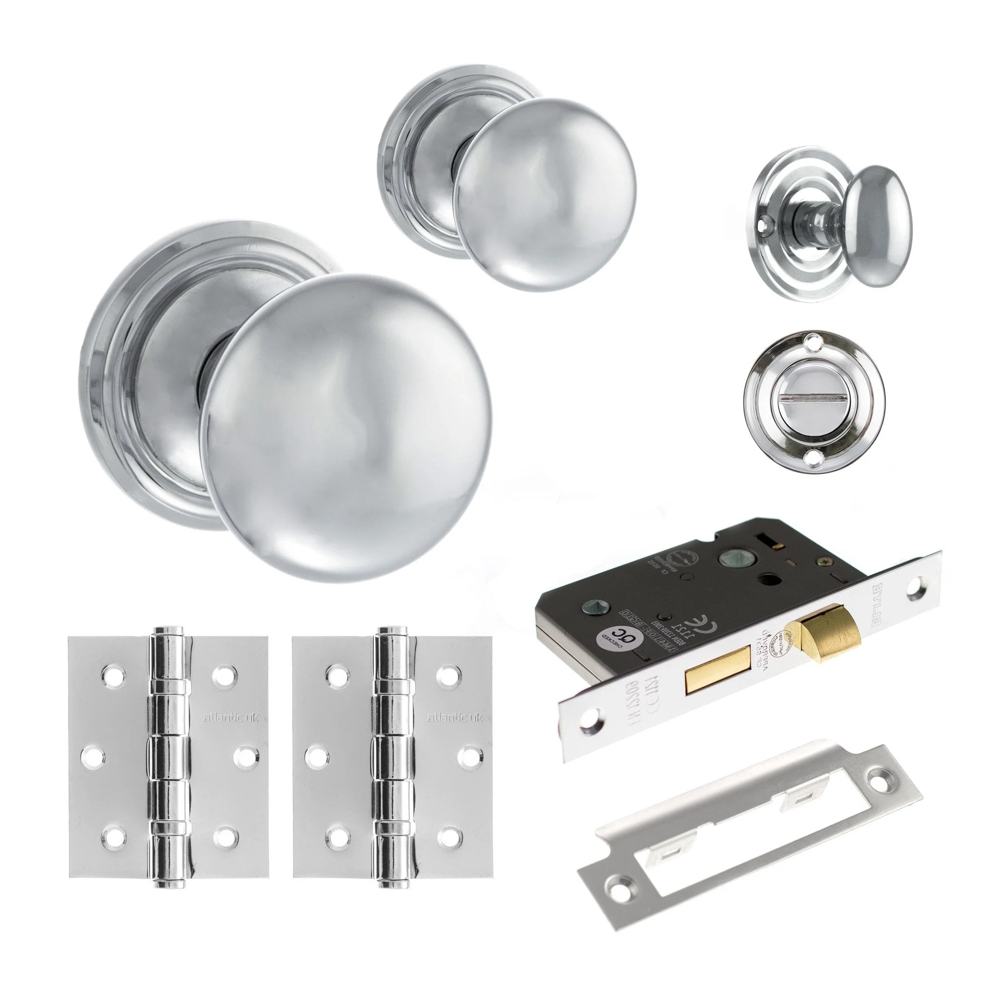Harrogate Mushroom Mortice Bathroom Door Knob Set - Polished Chrome