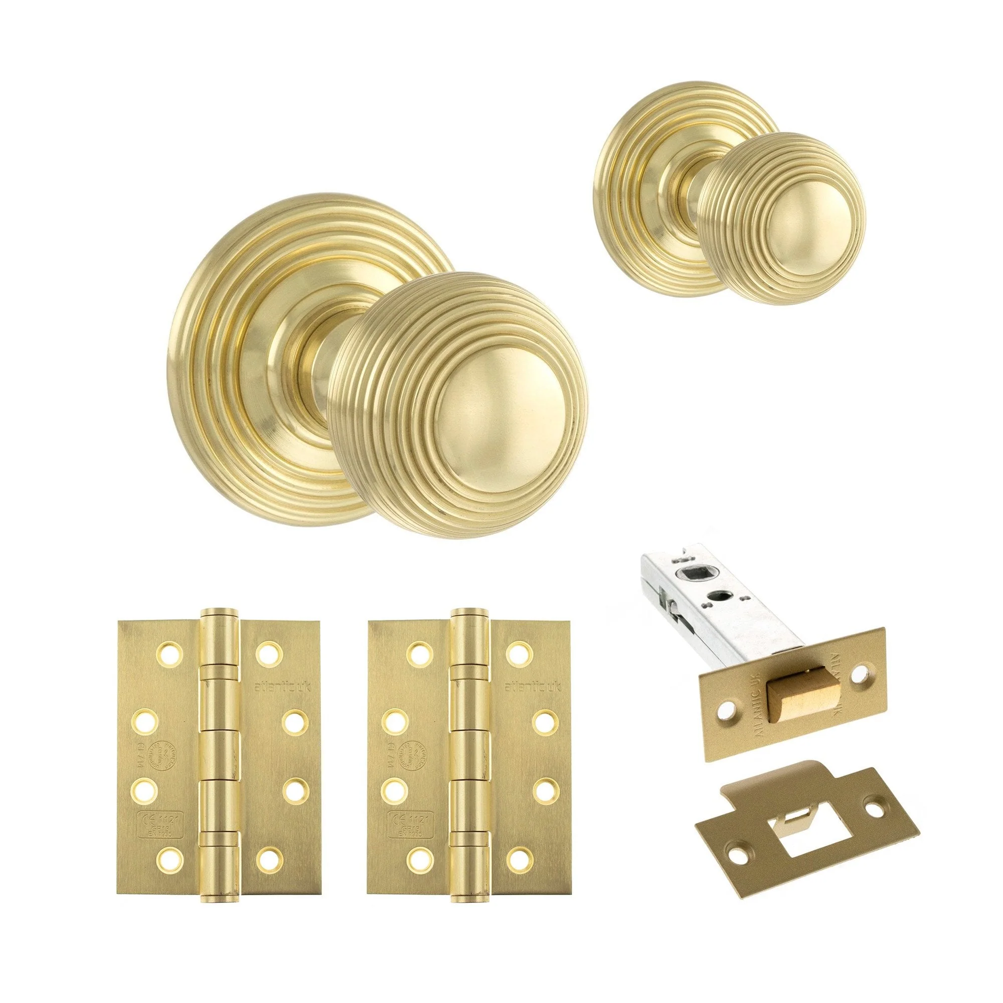 Ripon Round Reeded Mortice CE13 Fire Door Knob Set - Polished Brass