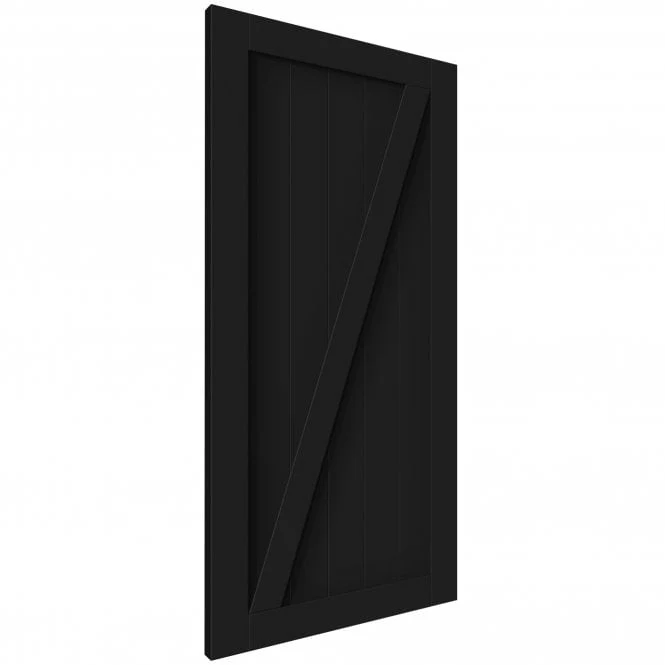 Black Internal Primed 1 Panel Brace Sliding Barn Door - Black Face Mounted - Image 2