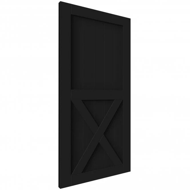 Black Internal Primed 1 Panel X Brace Sliding Barn Door - Black Face Mounted - Image 2
