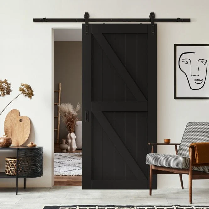 Black Internal Primed Z Brace Sliding Barn Door - Black Face Mounted