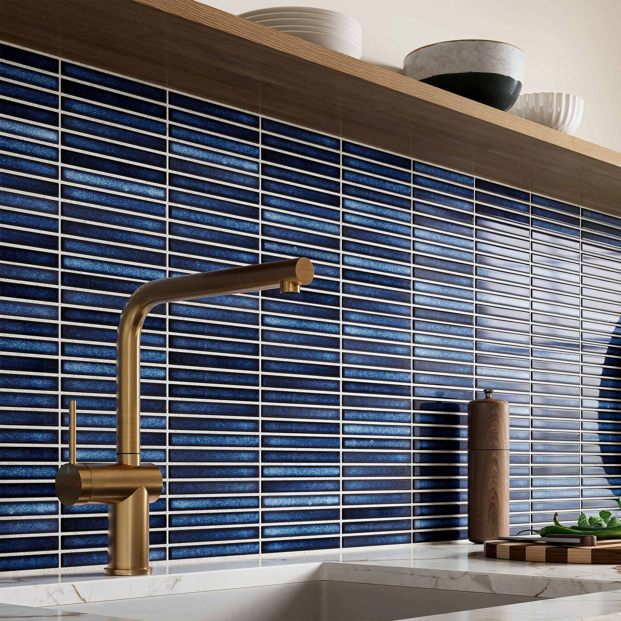 Blue - Linear 8mm Gloss Tile Sample (P12904) - Image 2