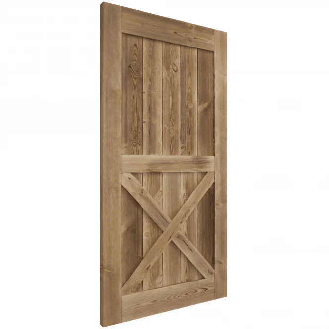 Carbonised Internal Pine 1 Panel X Brace Sliding Barn Door - Black Face Mounted - Image 2