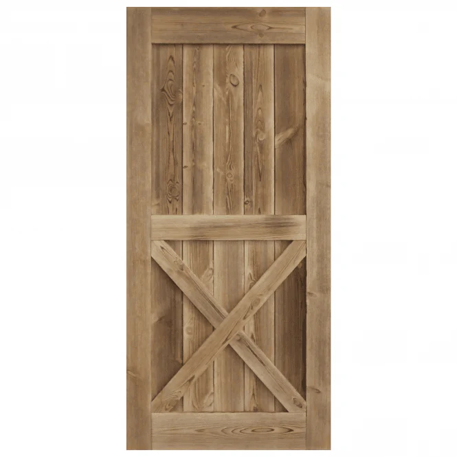 Carbonised Internal Pine 1 Panel X Brace Sliding Barn Door - Black Top Mounted - Image 3