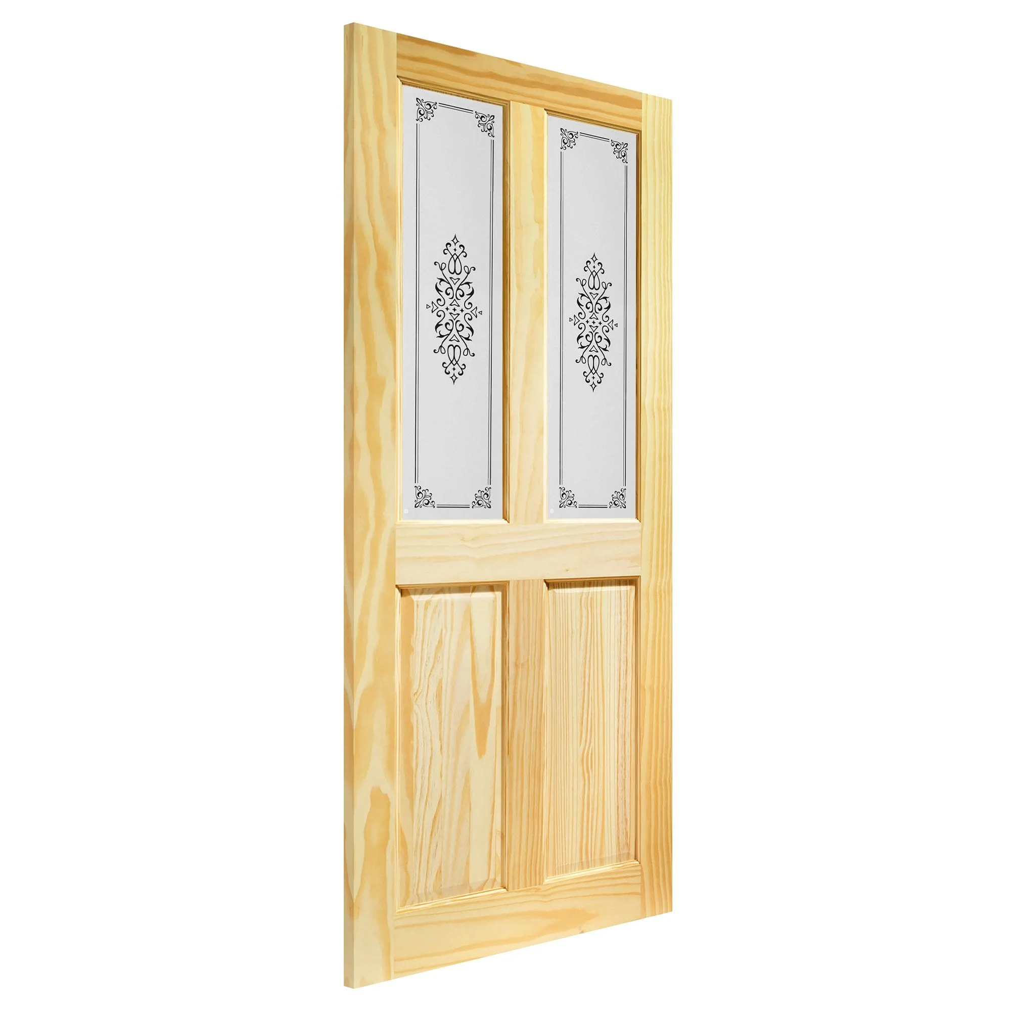 Clear Pine Internal Unfinished Malton 2 Panel 2 Light Campion Glass Door - Image 2