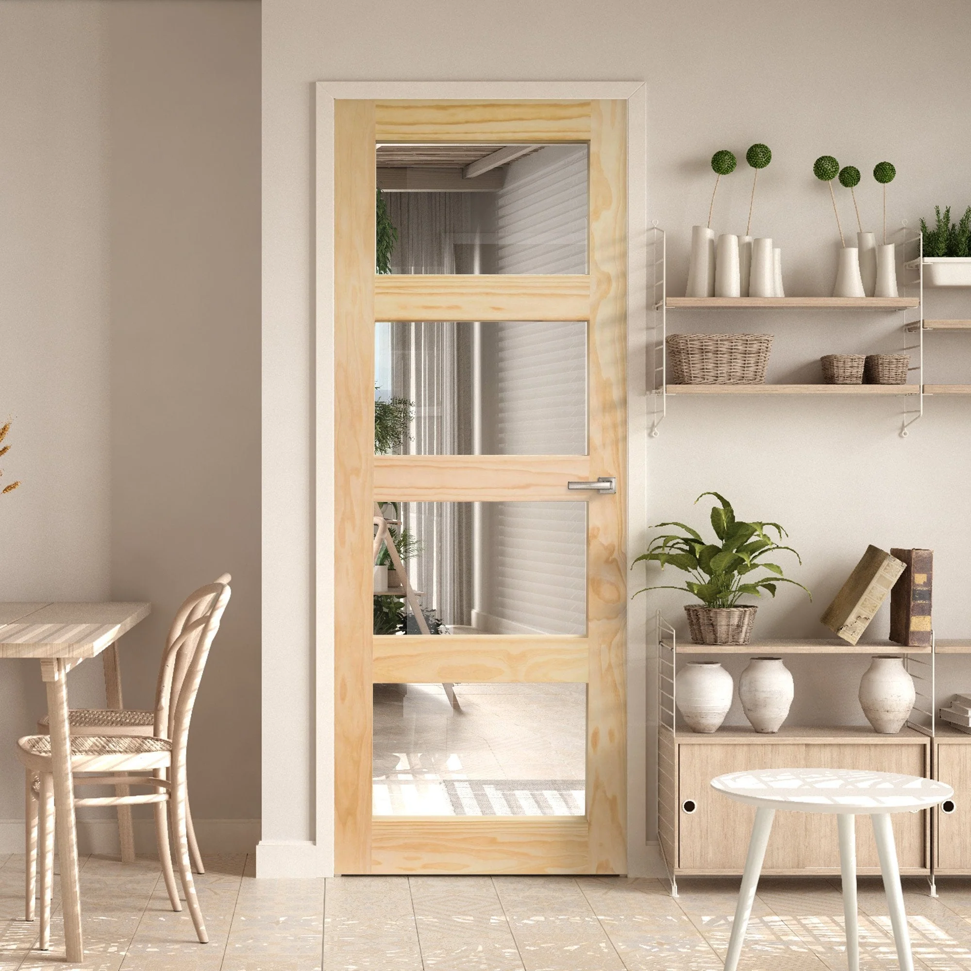 Clear Pine Internal Unfinished Shaker 4 Light Clear Glass Door