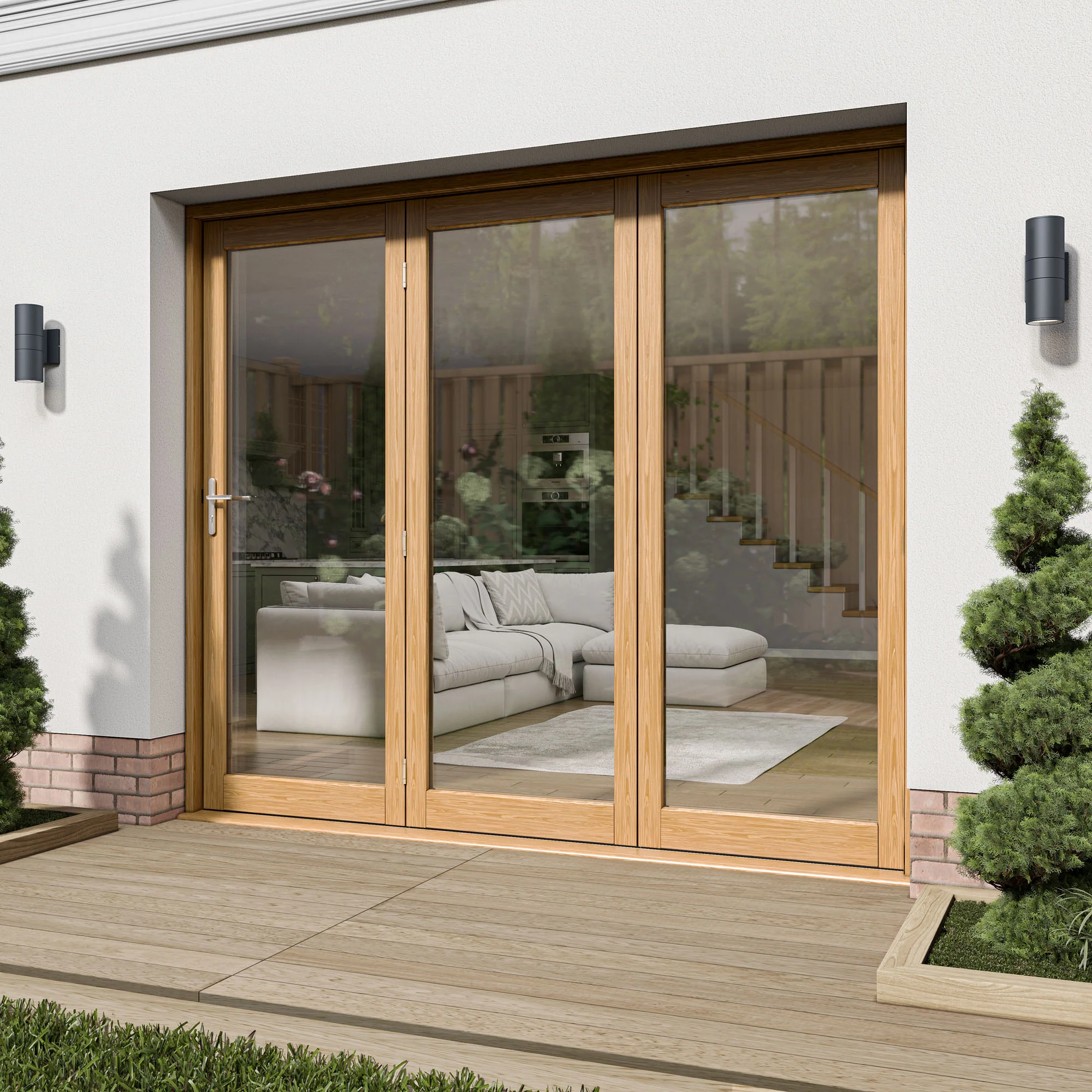 Oak External Fully Finished External Folding Patio Door Set 3+0 - Image 7
