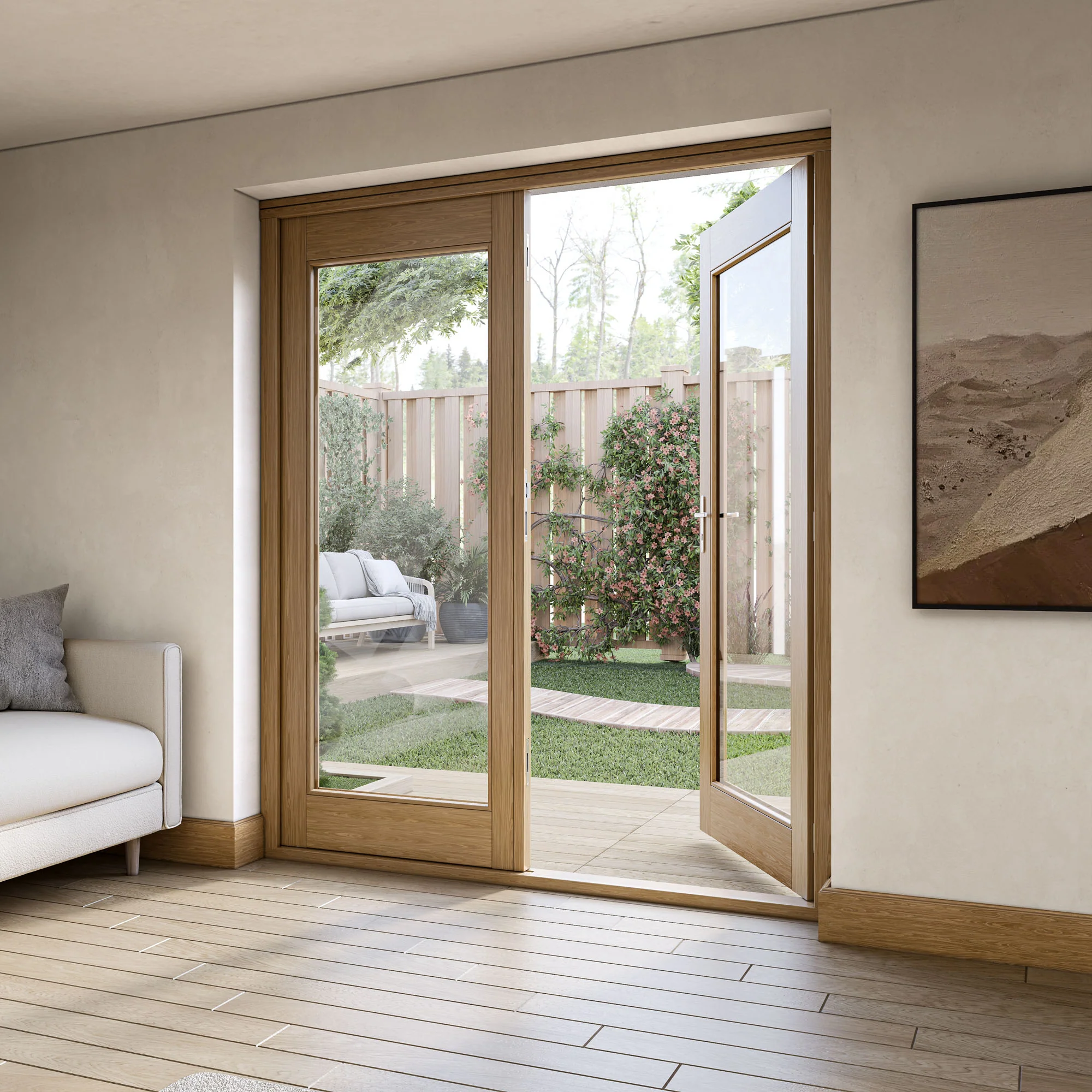 Fully Finished Oak External French Patio Door Set - Image 12