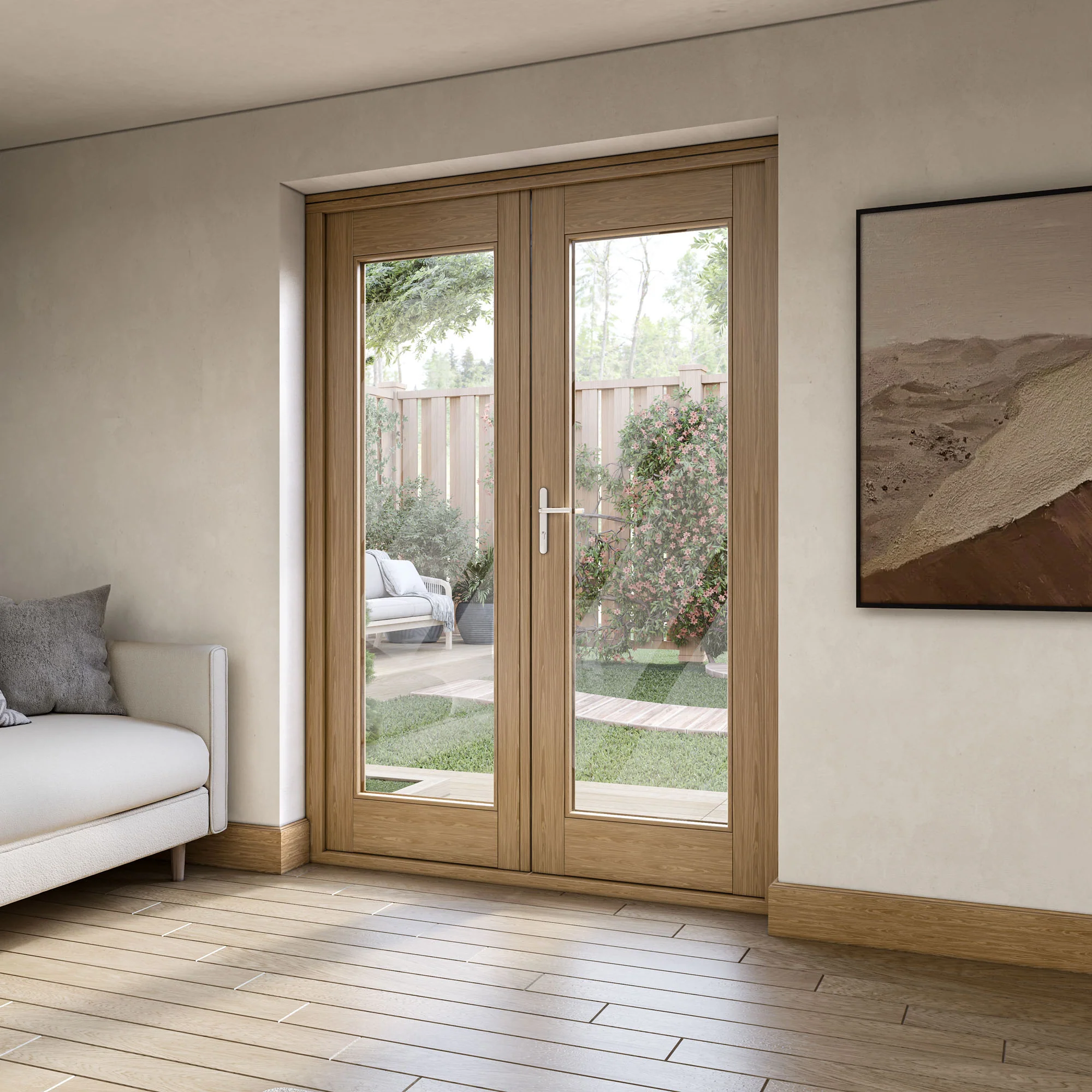 Fully Finished Oak External French Patio Door Set - Image 7