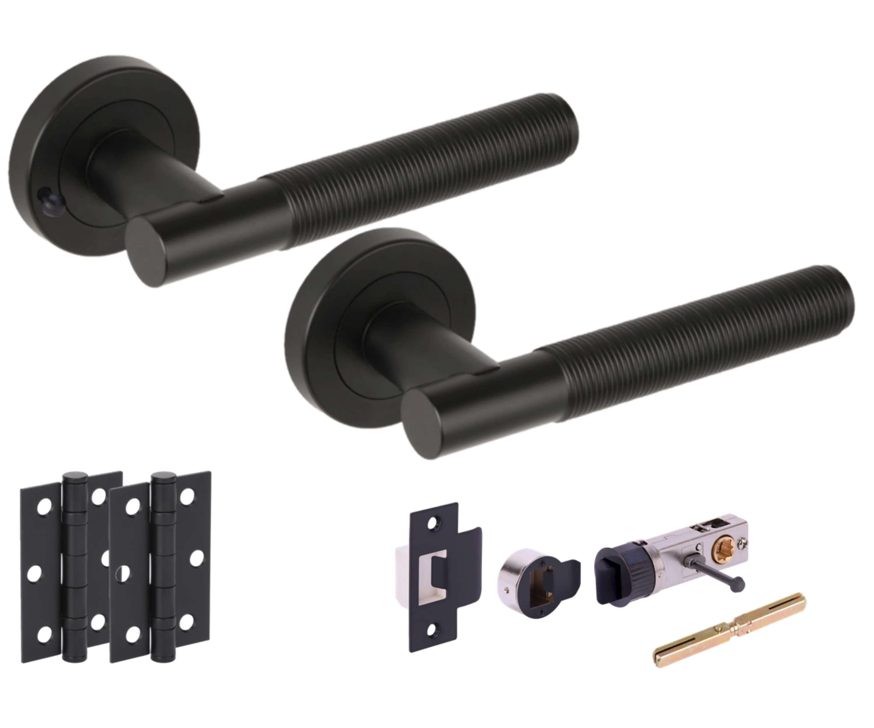 Halo Round Rose Privacy Lever Door Handle Set - Black Matt