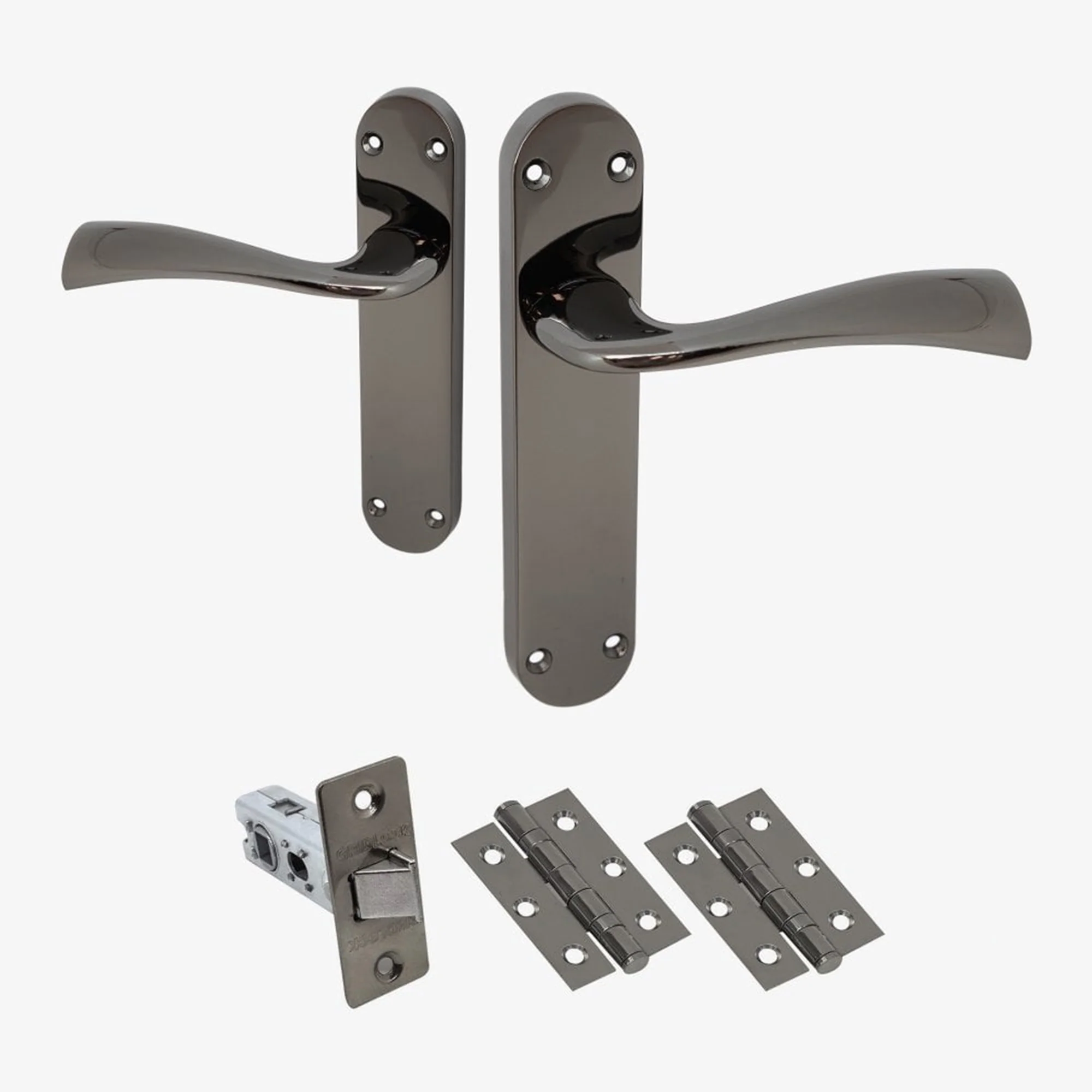 Scimitar Lever on Backplate Fire Door Handle Set - Black Nickel