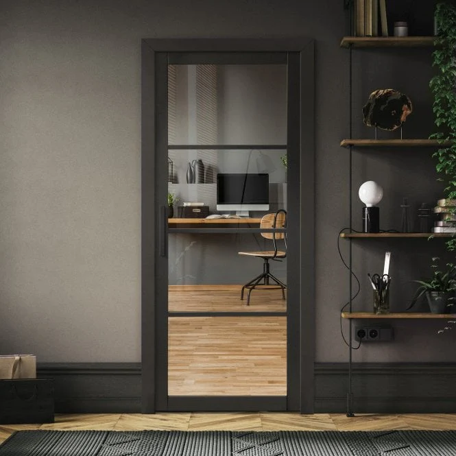 Jet Black Internal Fully Finished Industrial Studio 4 Light Clear Glass Made-to-Measure Door (120539)