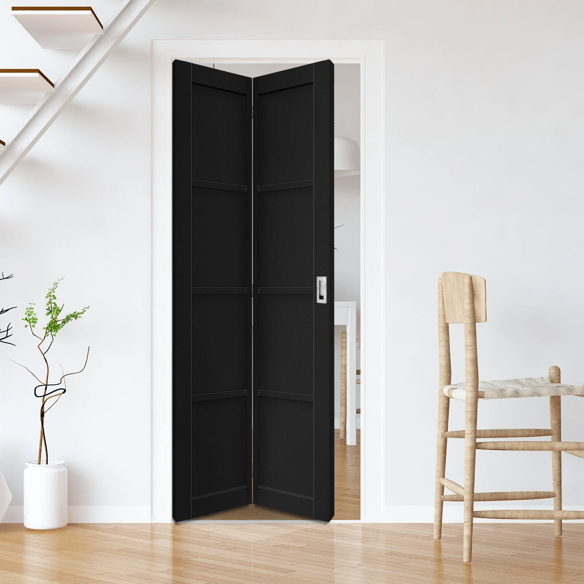 Jet Black Internal Fully Finished Industrial Studio 4 Panel Solid Bi-fold Door