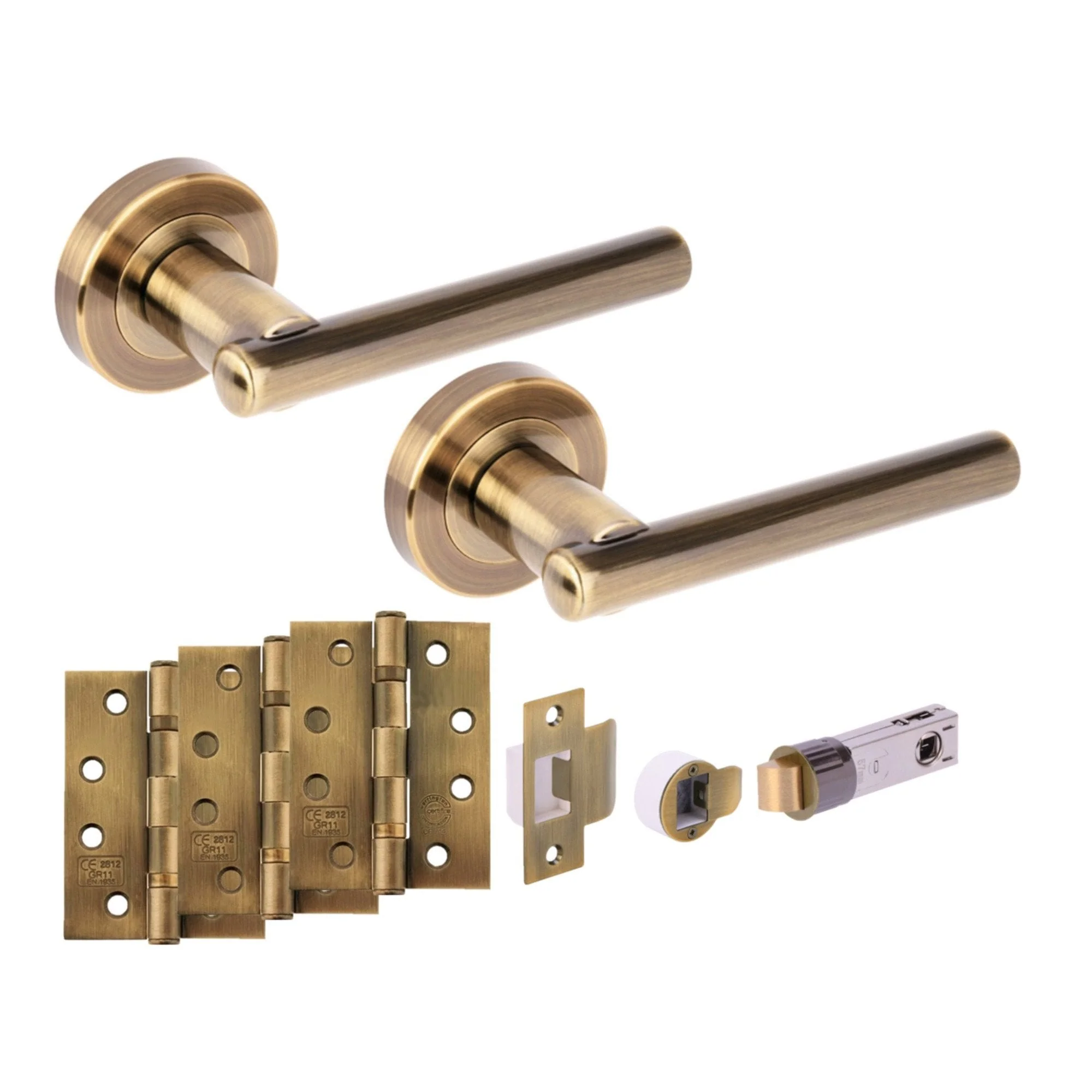 Solus Round Rose Lever Fire Rated Handle Set - Antique Bronze