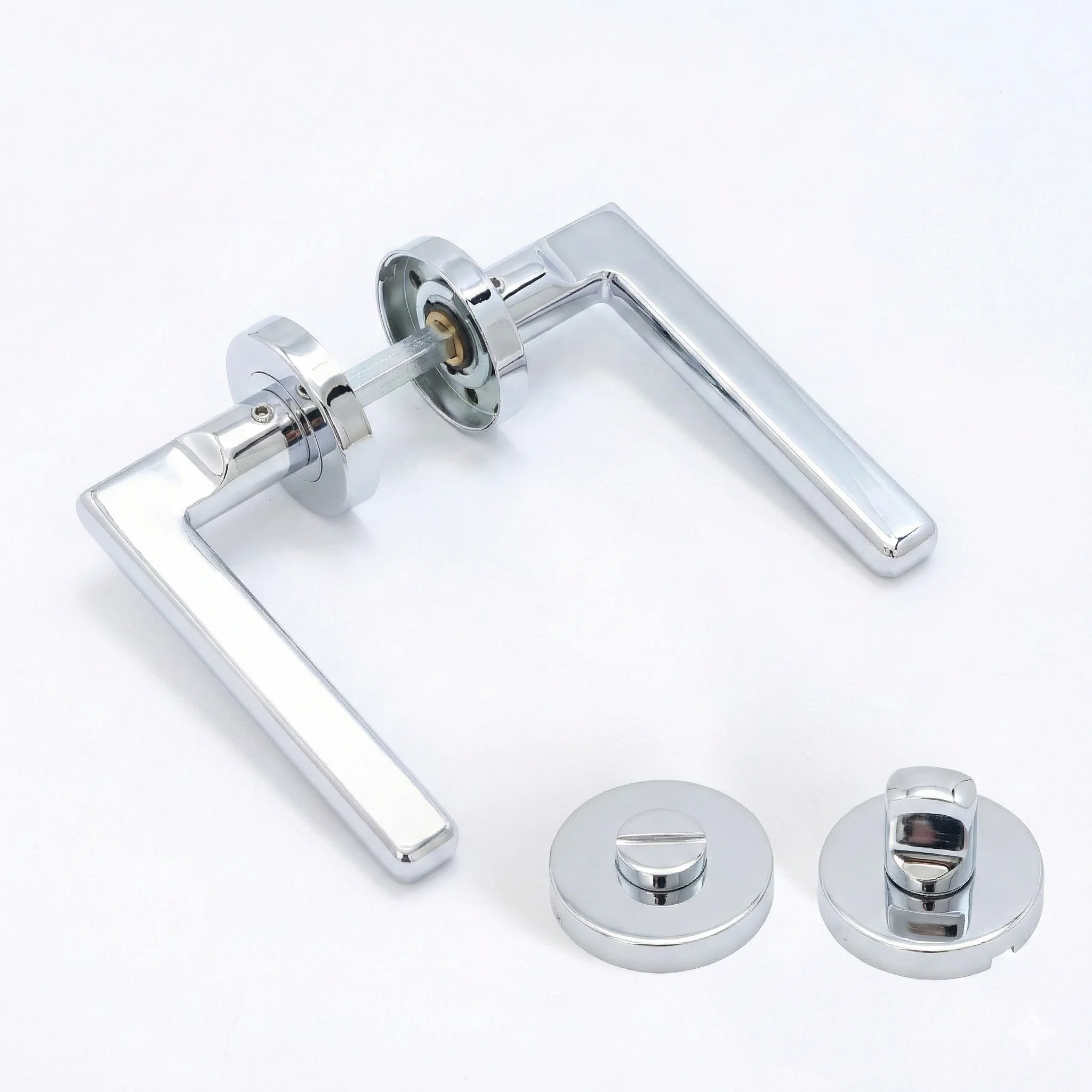 Superior Luna Lever on Round Rose Bathroom Handle Set - Polished Stainless Steel
