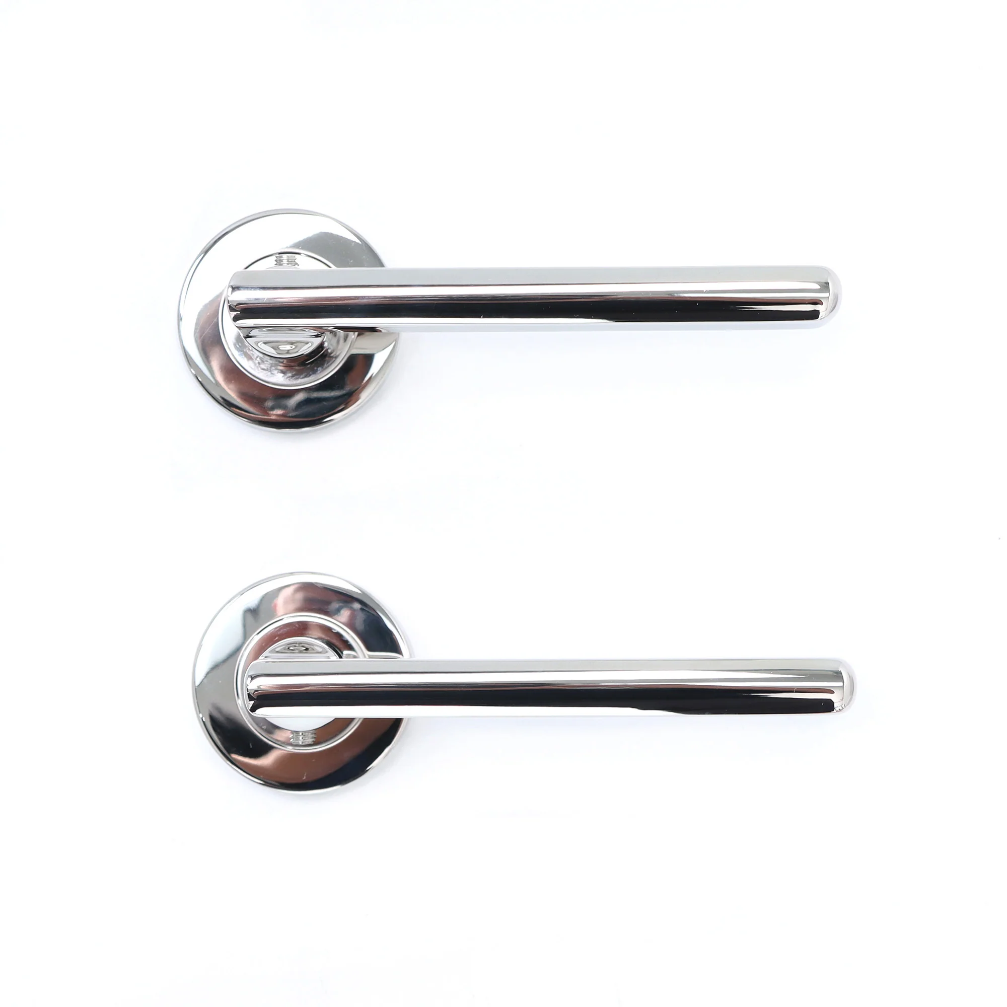Superior Luna Lever on Round Rose Bathroom Handle Set - Polished Stainless Steel - Image 2