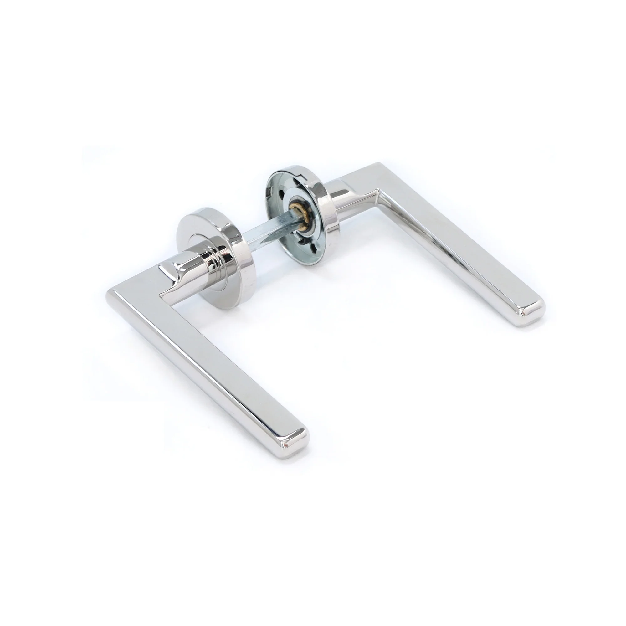 Superior Luna Lever on Round Rose Bathroom Handle Set - Polished Stainless Steel - Image 3