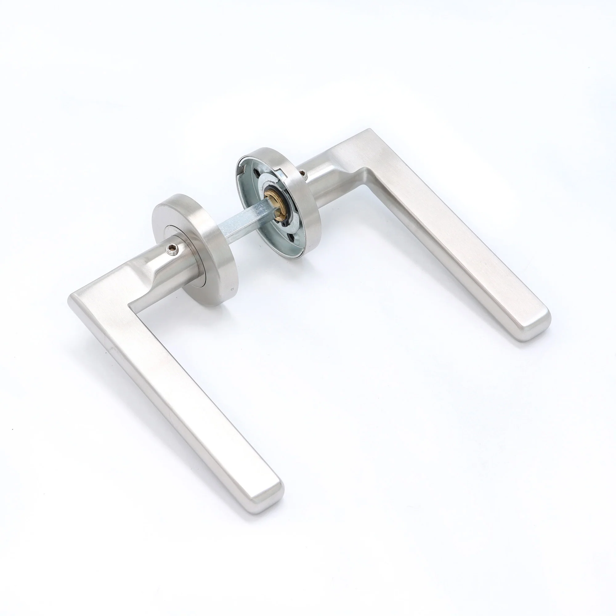 Superior Luna Lever on Round Rose Bathroom Handle Set - Satin Stainless Steel