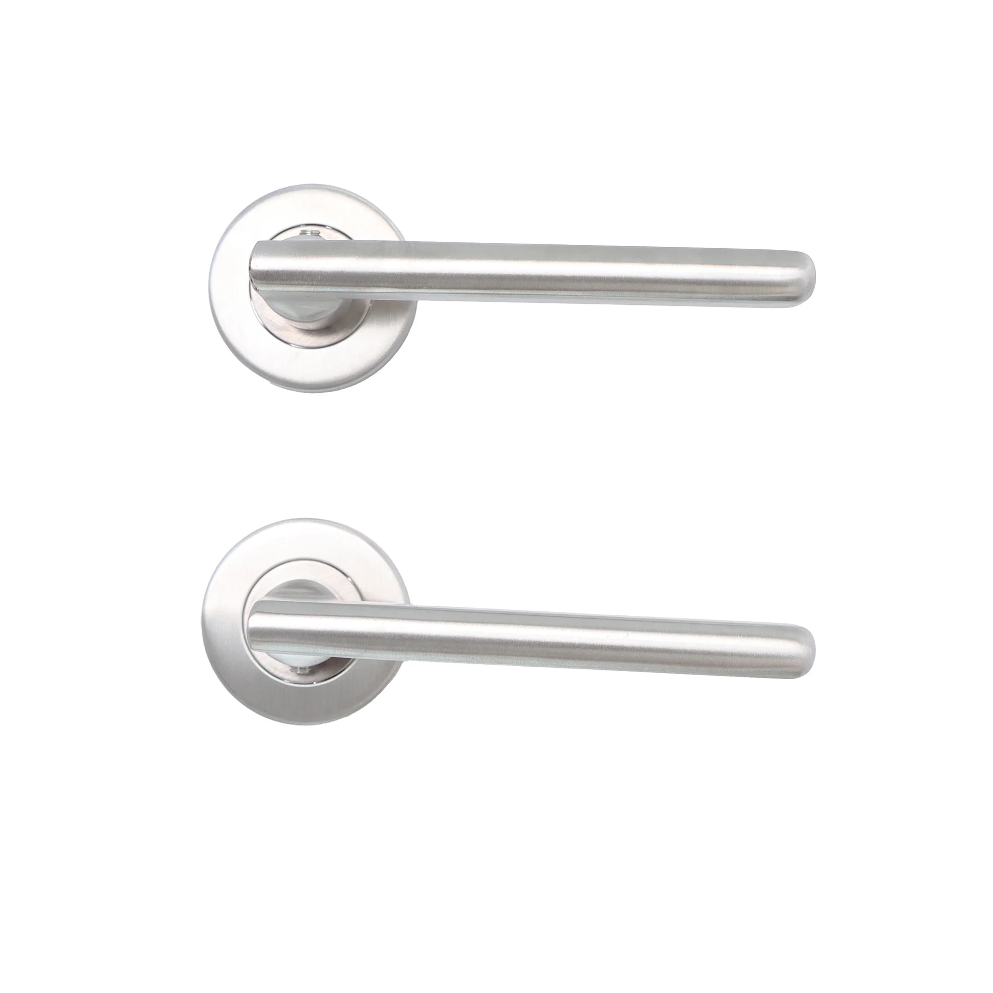 Superior Luna Lever on Round Rose Bathroom Handle Set - Satin Stainless Steel - Image 4