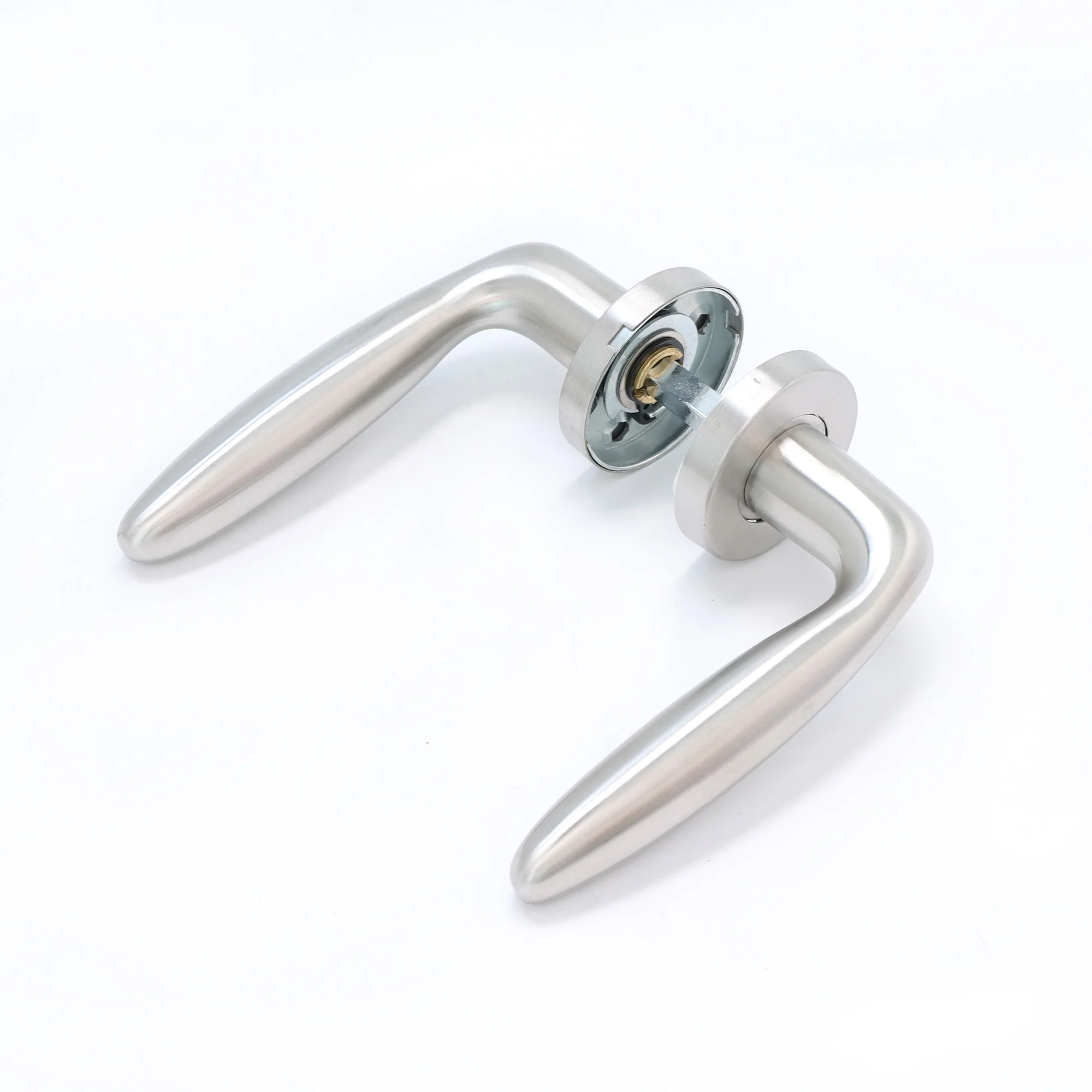 Superior Sirius Lever on Round Rose Bathroom Handle Set - Satin Stainless Steel - Image 2
