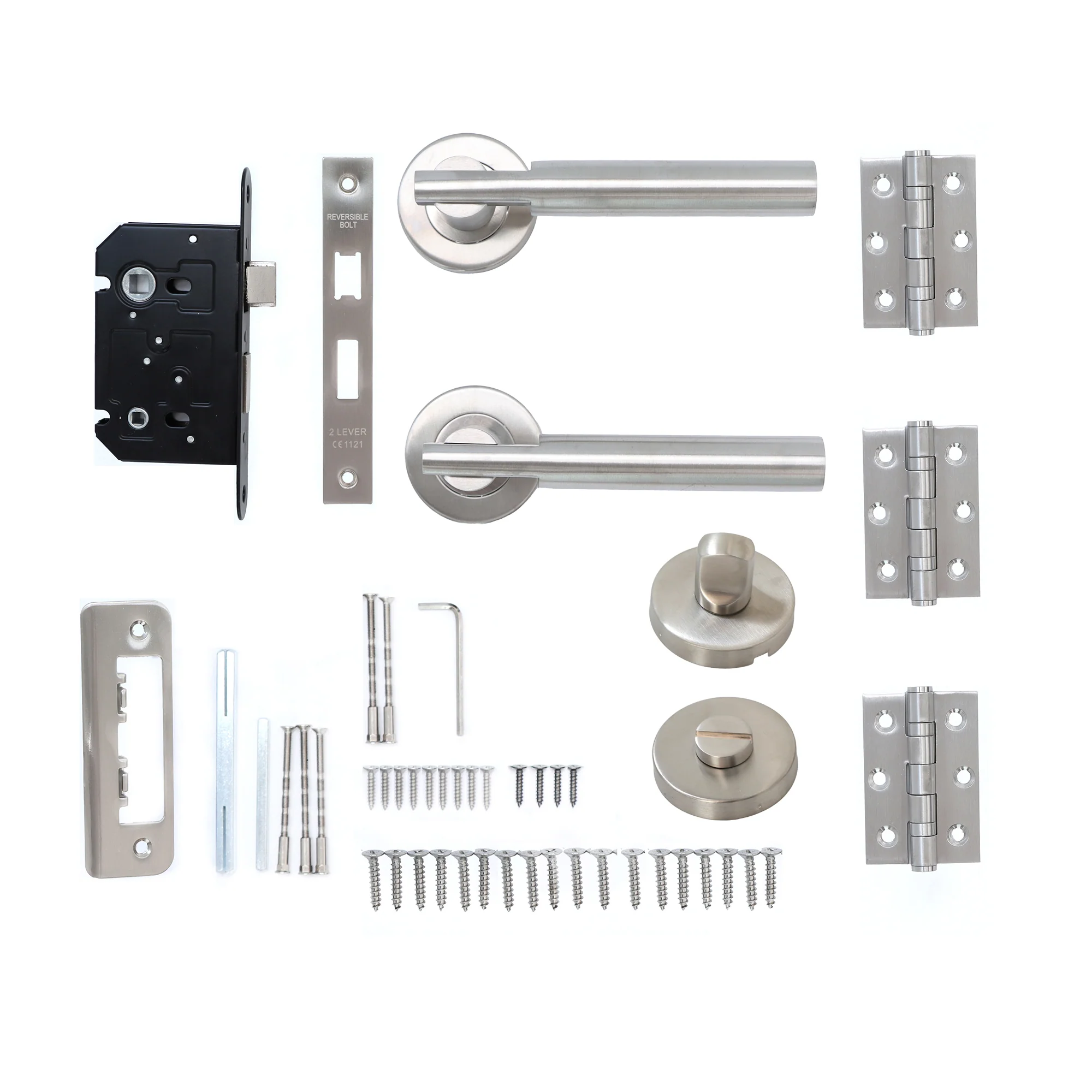 Superior Titan Lever on Round Rose Bathroom Handle Set - Satin Stainless Steel