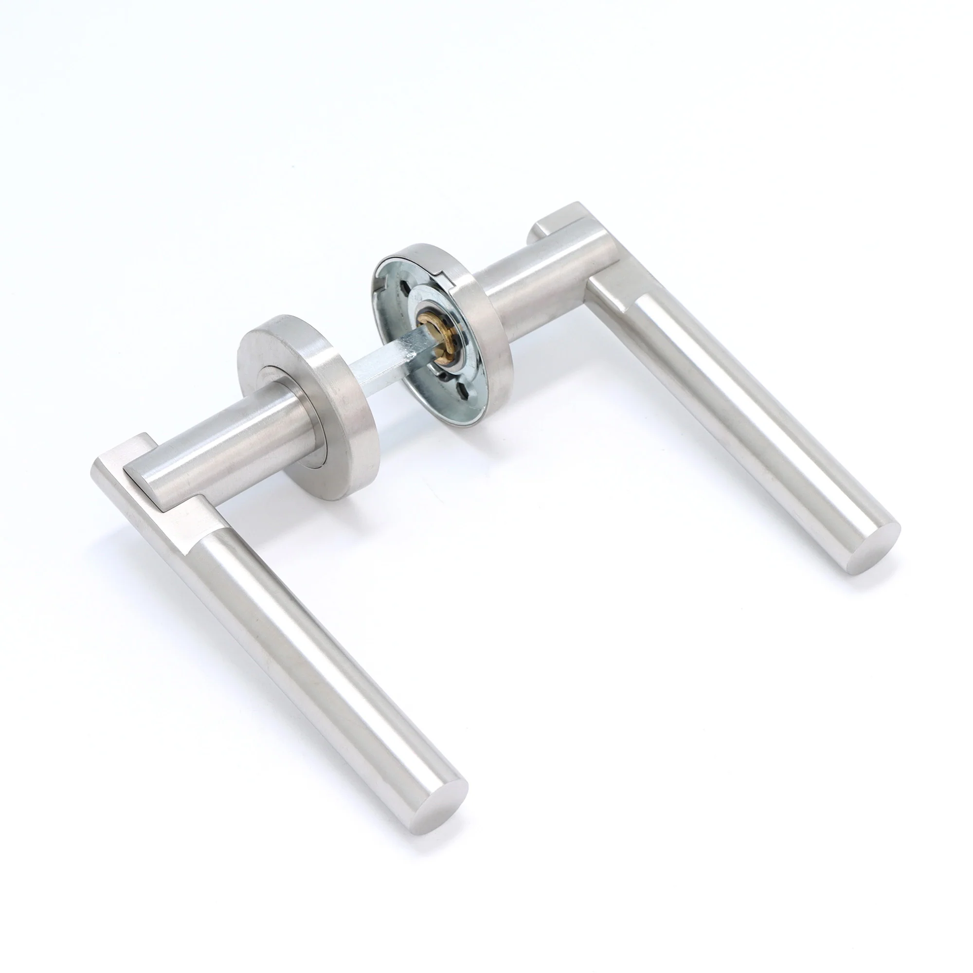 Superior Titan Lever on Round Rose Bathroom Handle Set - Satin Stainless Steel - Image 2