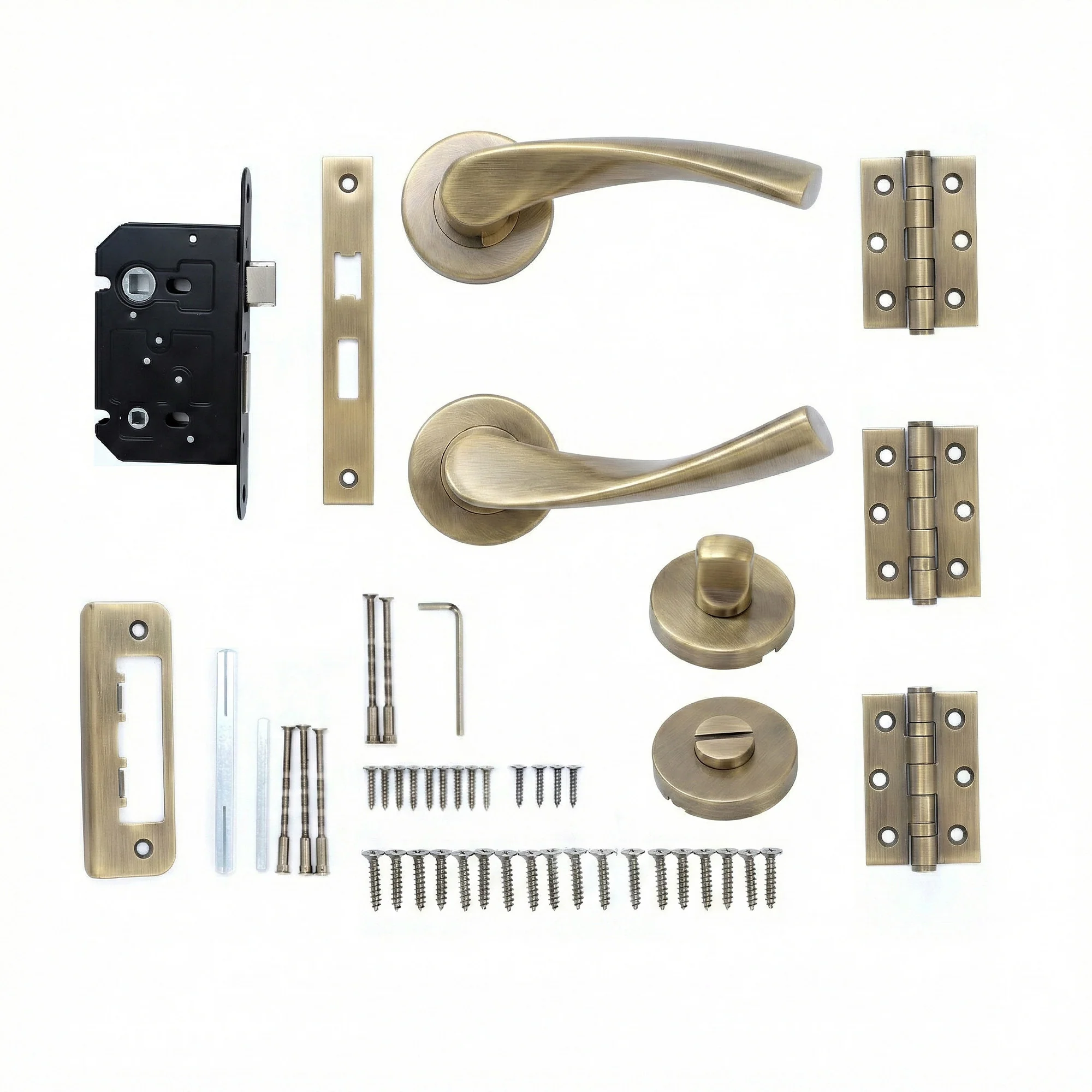 Superior Vega Lever on Round Rose Bathroom Handle Set - Antique Brass