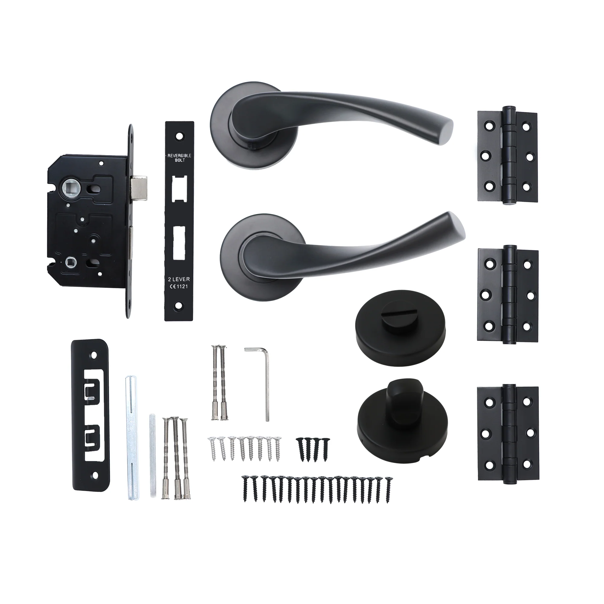 Superior Vega Lever on Round Rose Bathroom Handle Set - Matt Black
