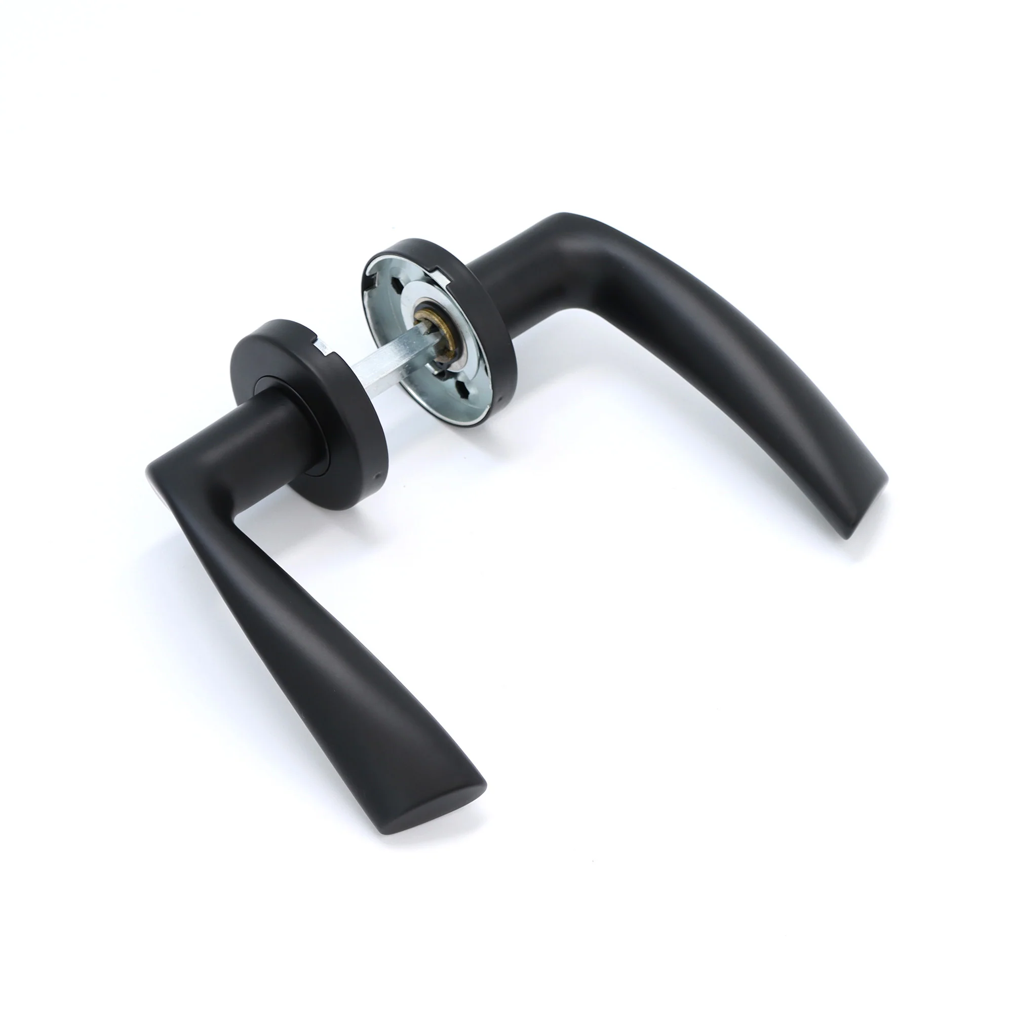 Superior Vega Lever on Round Rose Bathroom Handle Set - Matt Black - Image 2