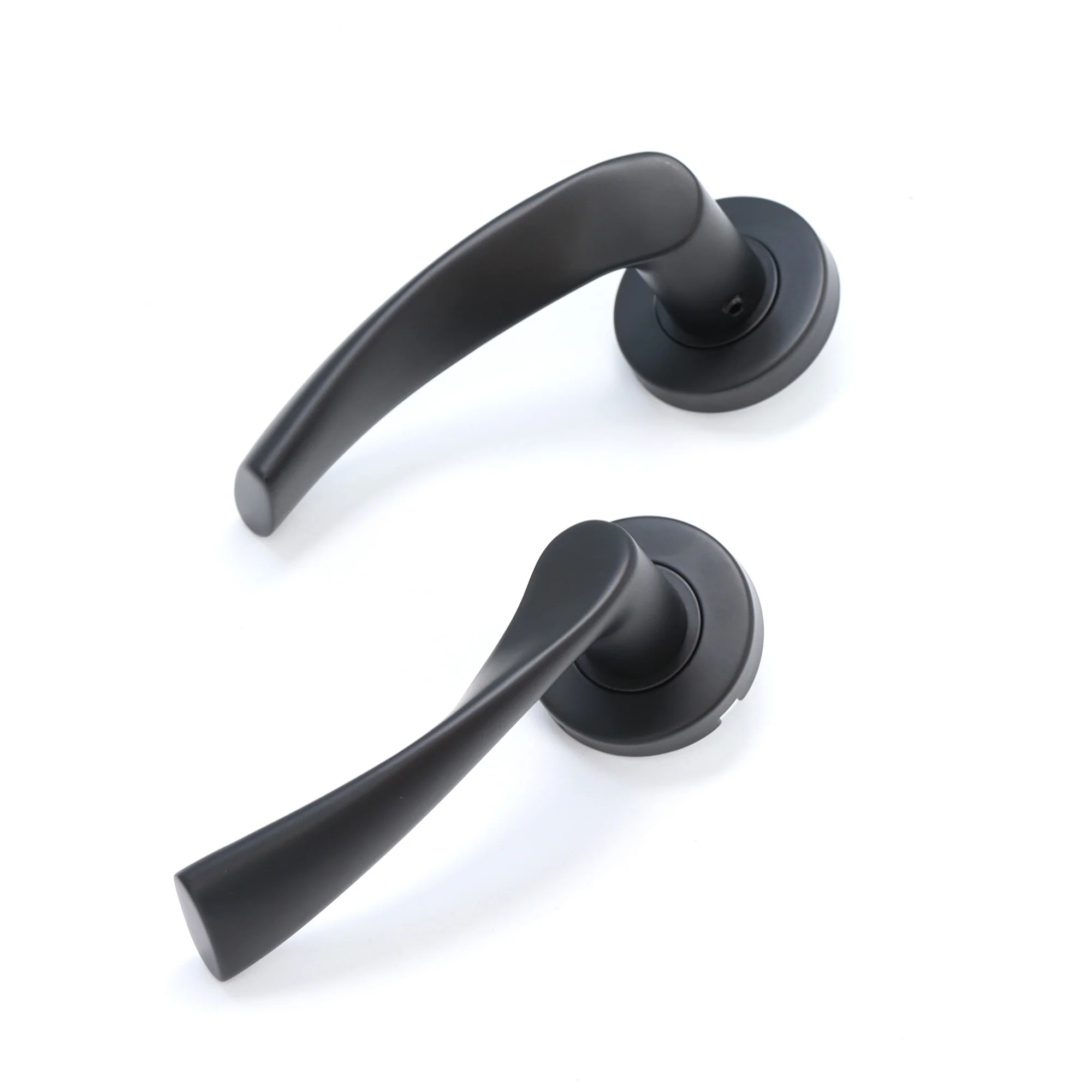 Superior Vega Lever on Round Rose Bathroom Handle Set - Matt Black - Image 4