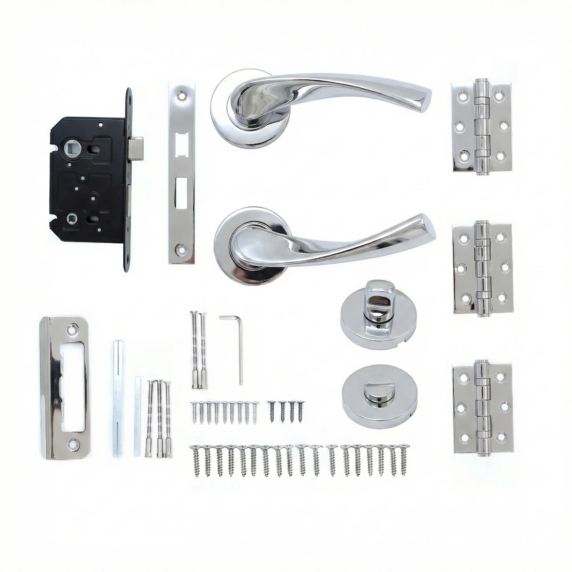 Superior Vega Lever on Round Rose Bathroom Handle Set - Polished Stainless Steel