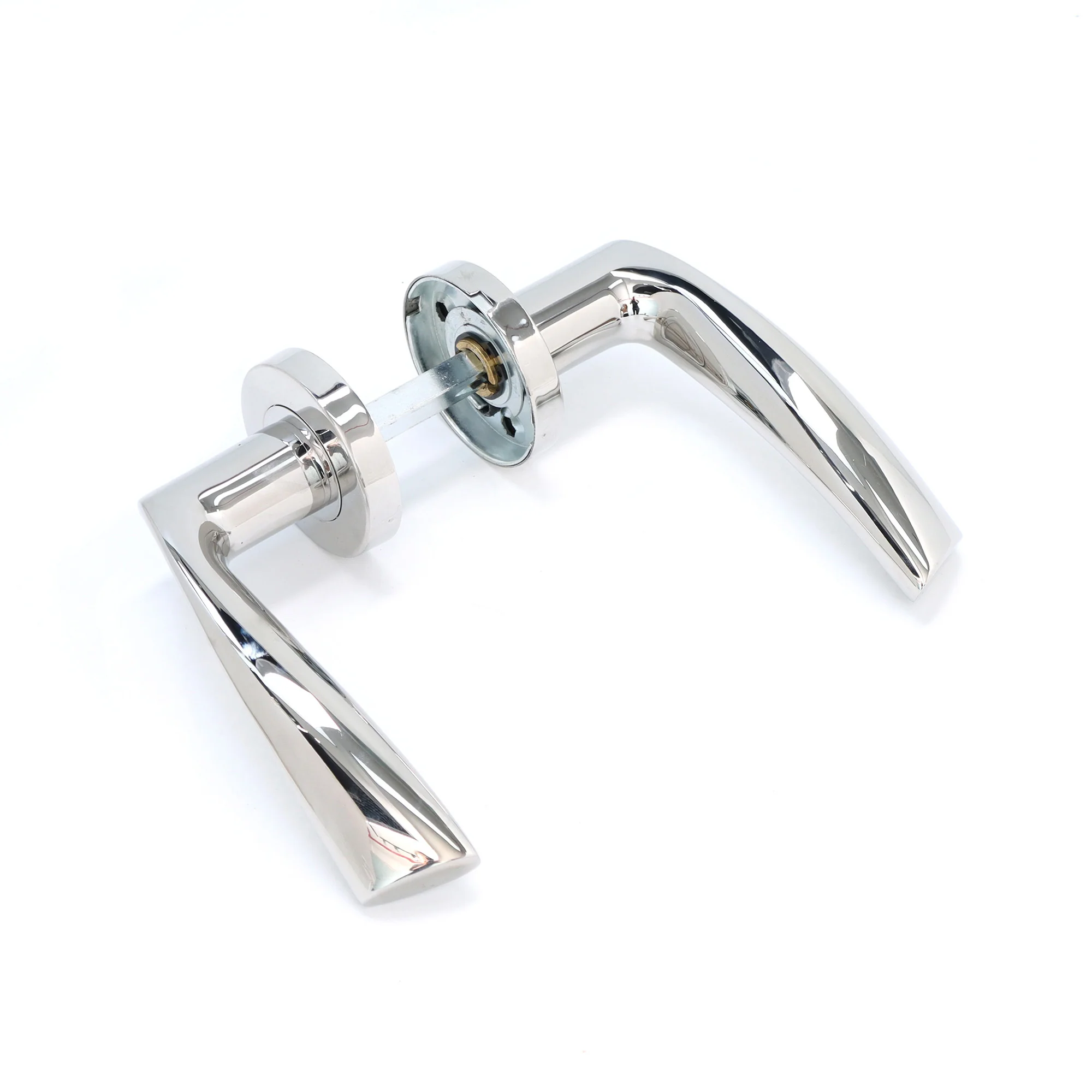 Superior Vega Lever on Round Rose Bathroom Handle Set - Polished Stainless Steel - Image 2