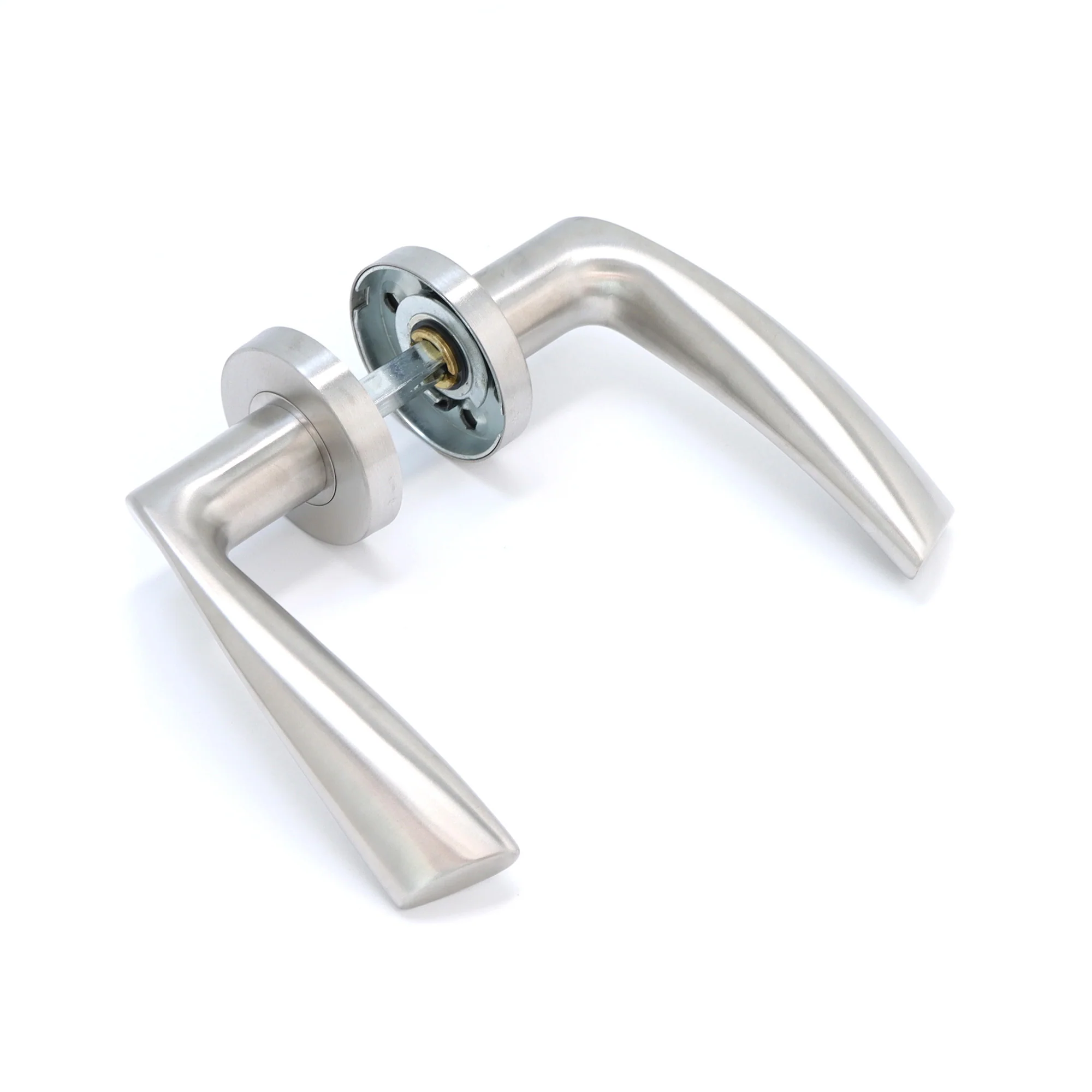 Superior Vega Lever on Round Rose Bathroom Handle Set - Satin Stainless Steel - Image 2