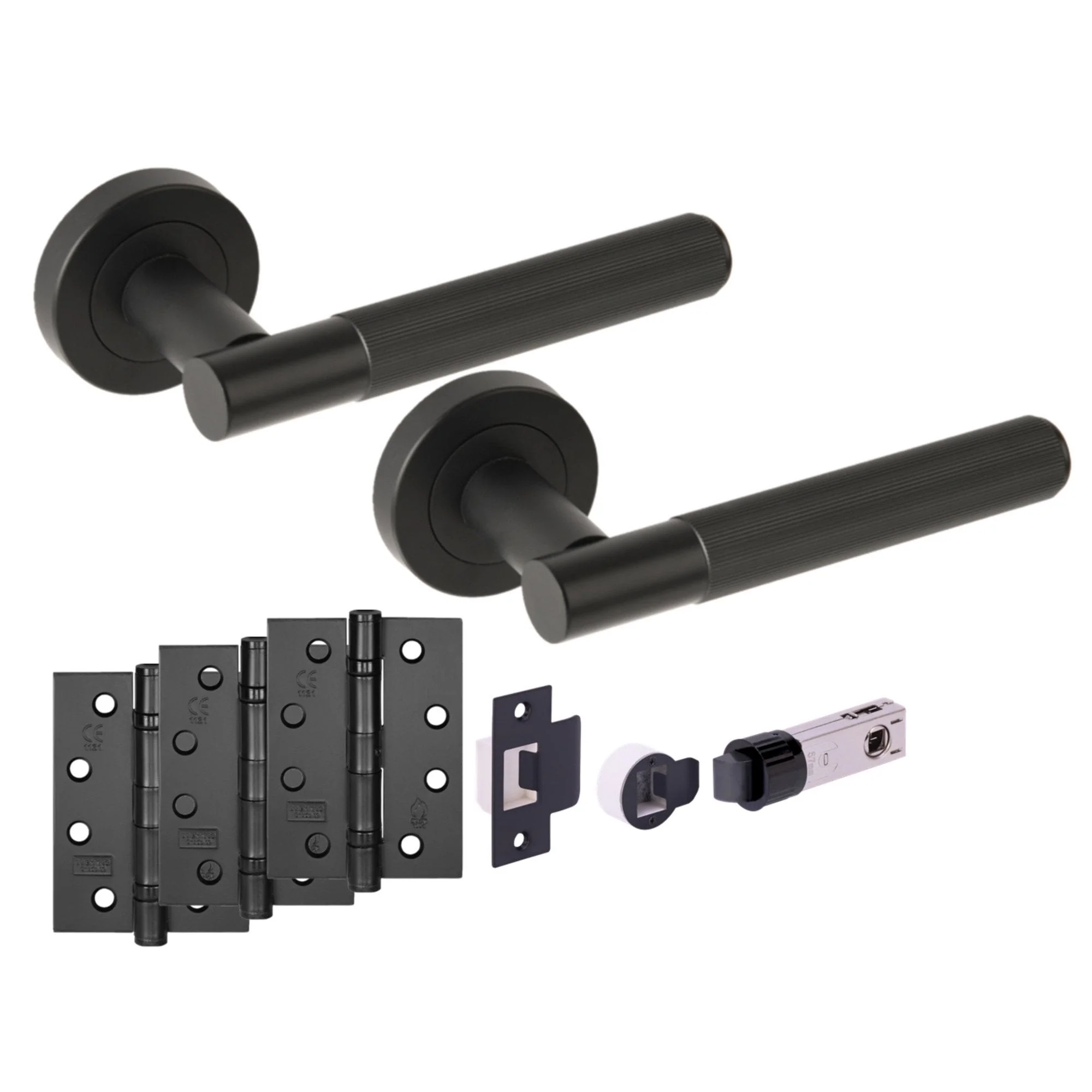 Vida Round Rose Lever Fire Rated Handle Set - Matt Black