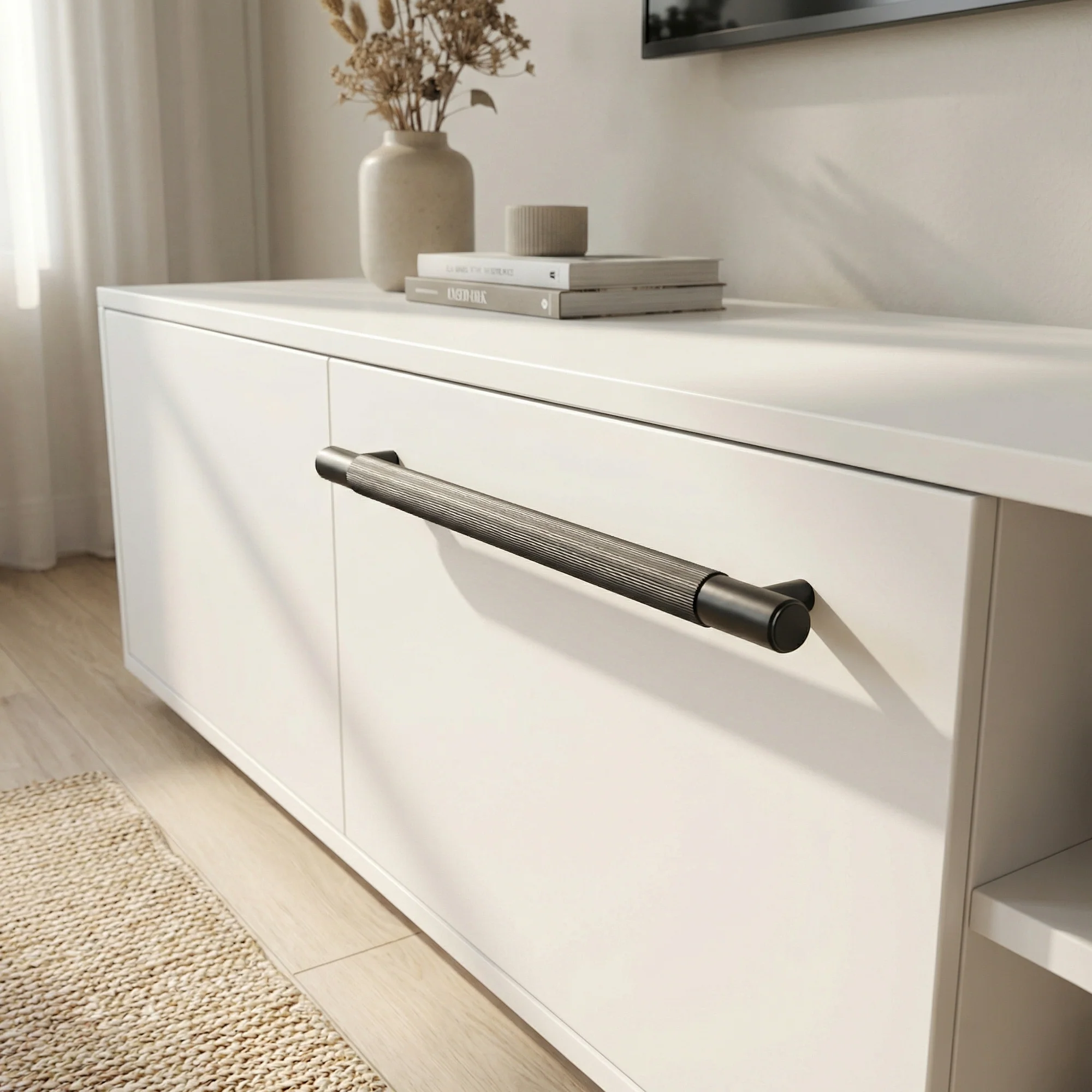 Fluted Medium Round T-Bar Pull Handle - Gun Metal - Image 2