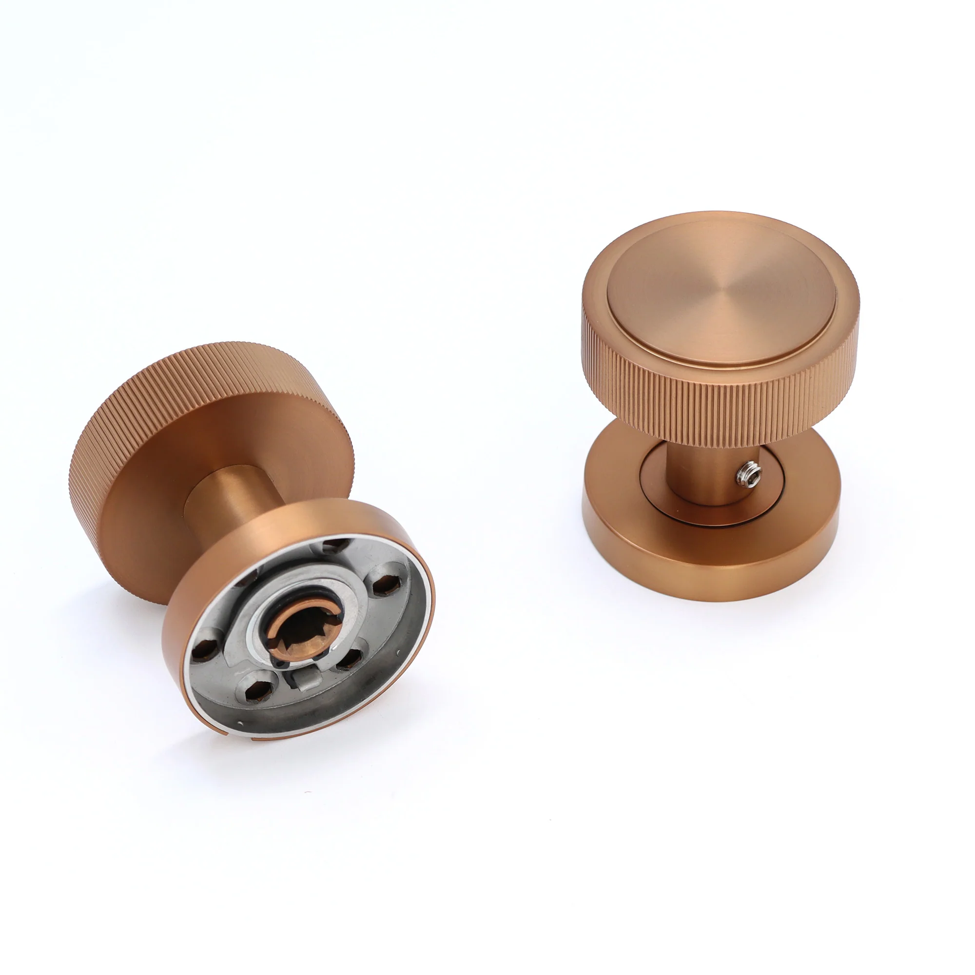 Fluted Round Rose Door Knob Set - Rose Gold - Image 5