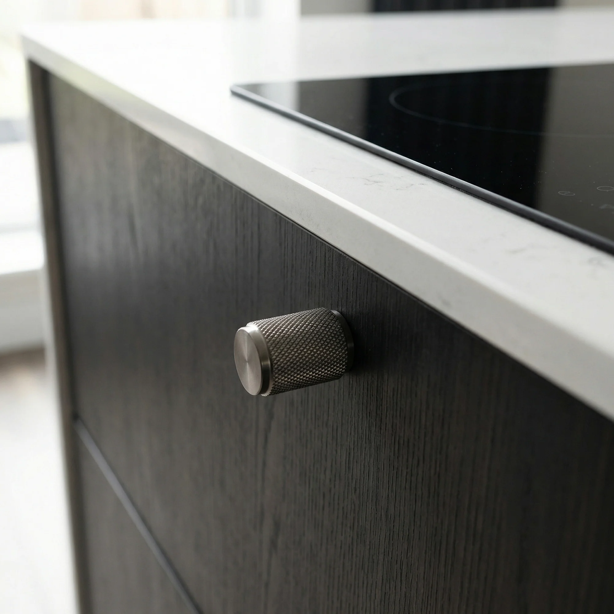 Knurled Large Round Cabinet Door Knob - Gun Metal