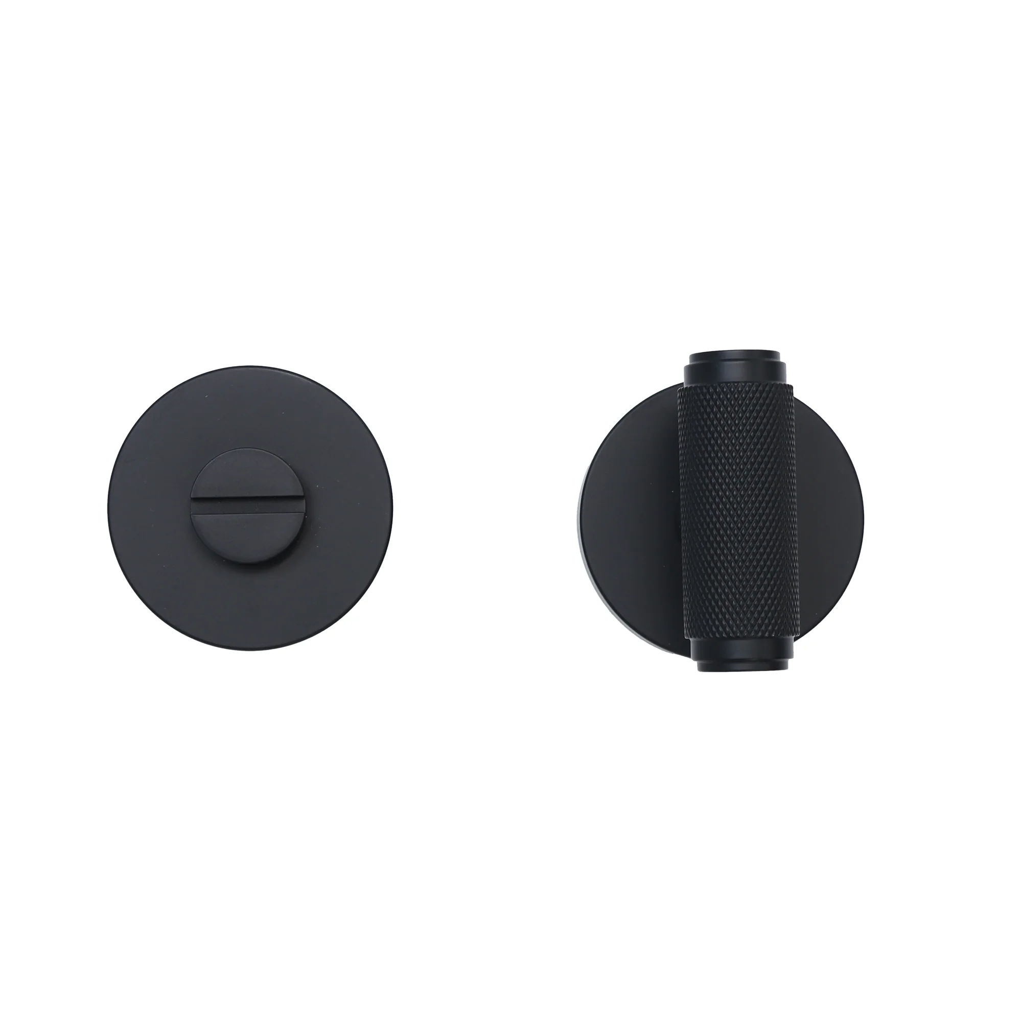 Knurled Lever on Round Rose Bathroom Door Handle Set - Matt Black - Image 2