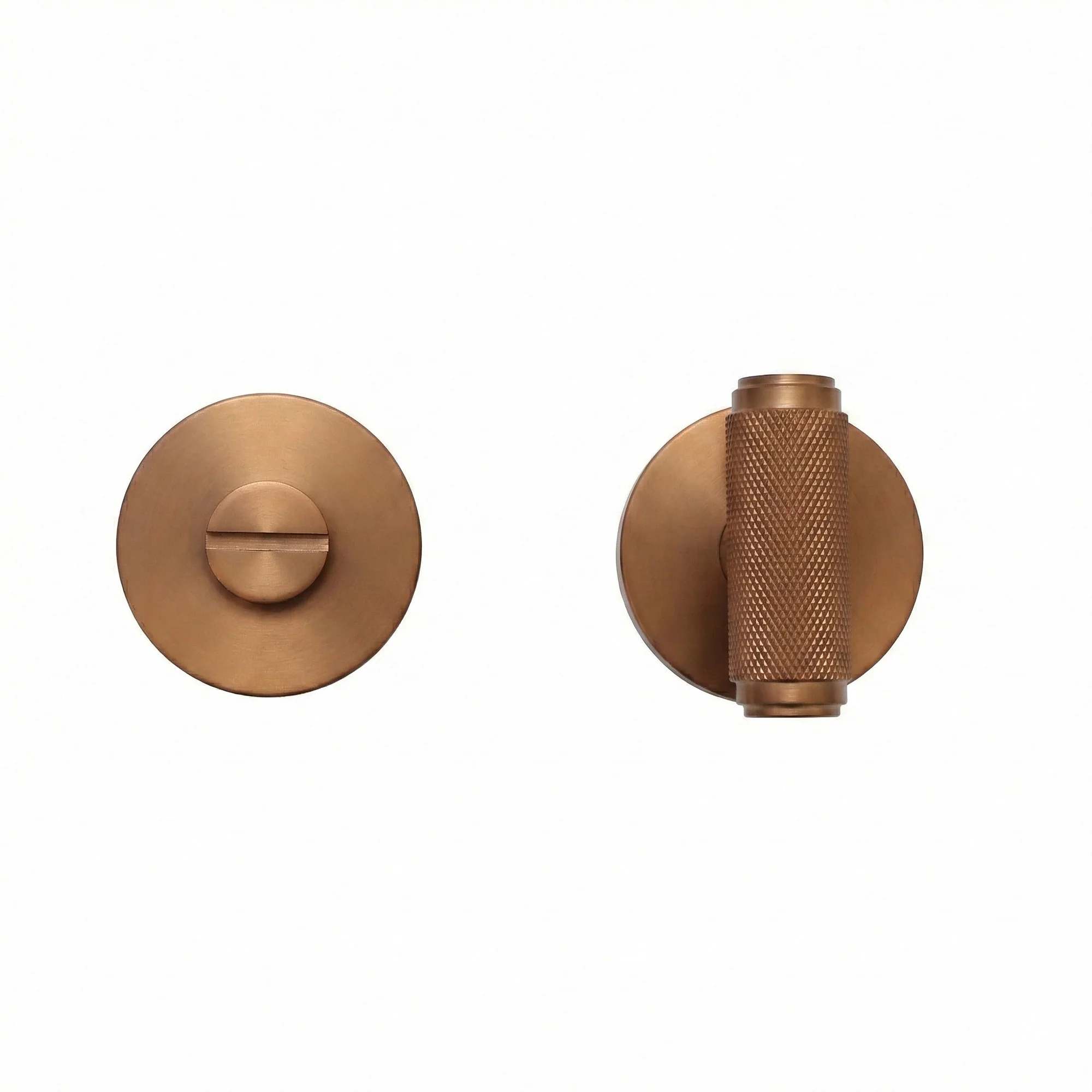 Knurled Lever on Round Rose Bathroom Door Handle Set - Rose Gold - Image 2