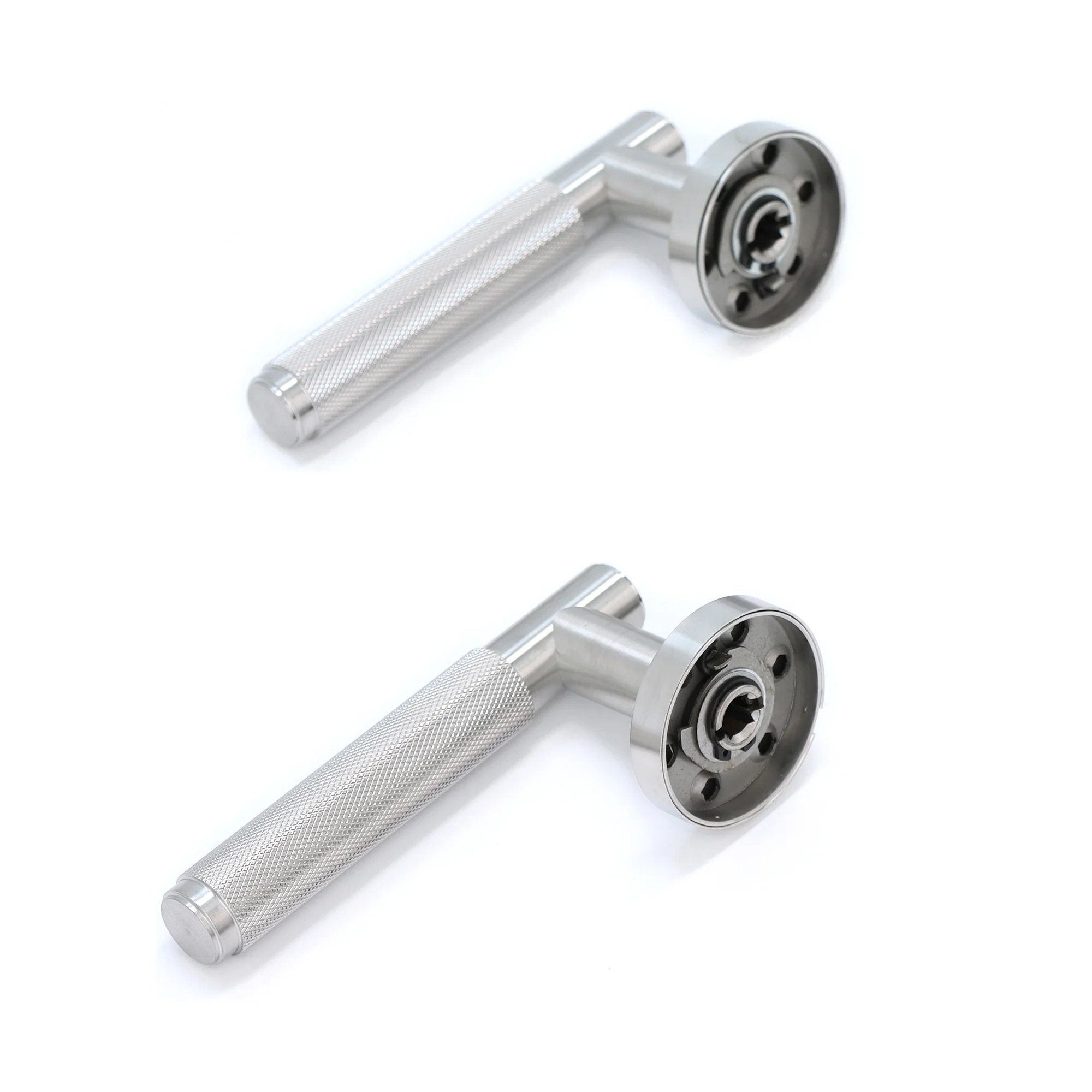 Knurled Lever on Round Rose Door Handle Set - Satin Stainless Steel - Image 5