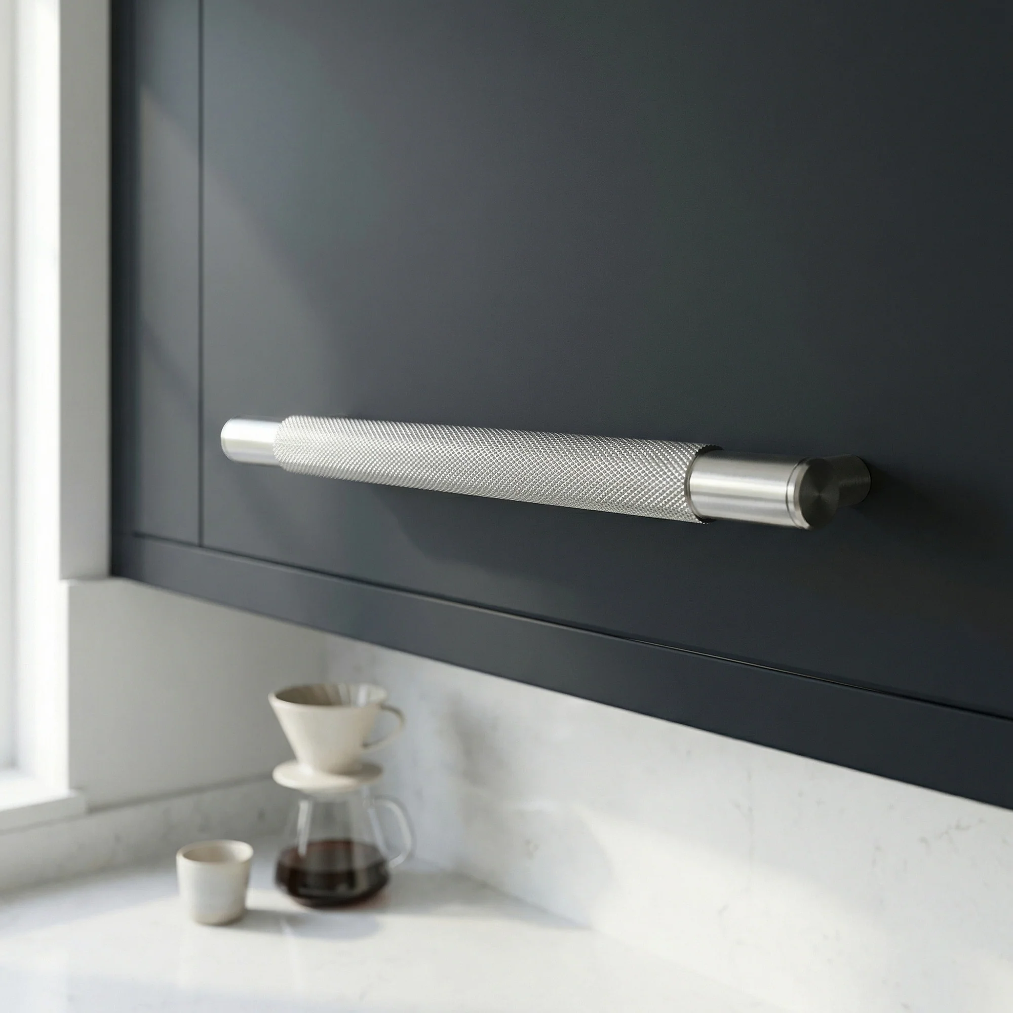 Knurled Medium Round T-Bar Pull Handle - Satin Stainless Steel - Image 2