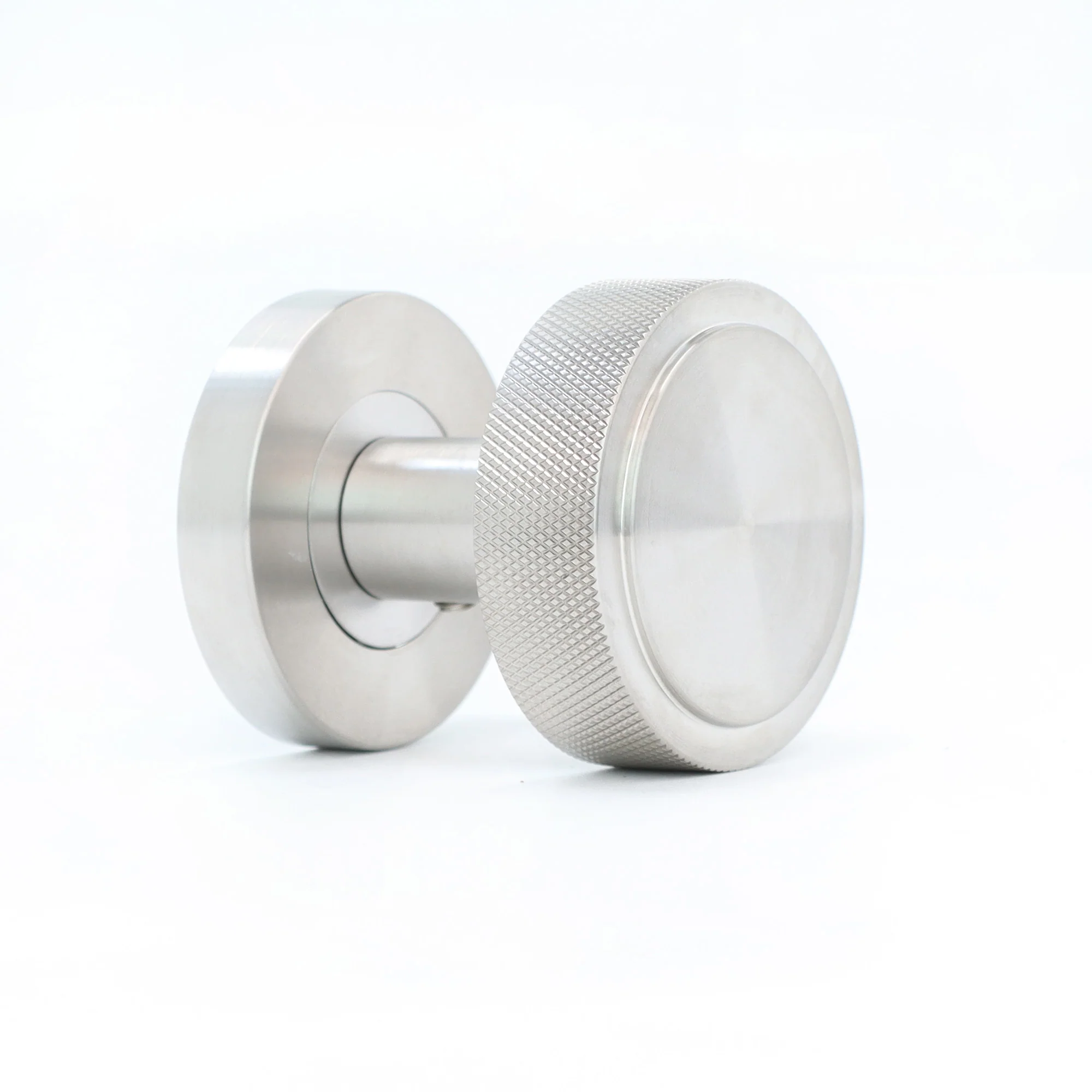 Knurled Round Rose Door Knob Set - Satin Stainless Steel - Image 2