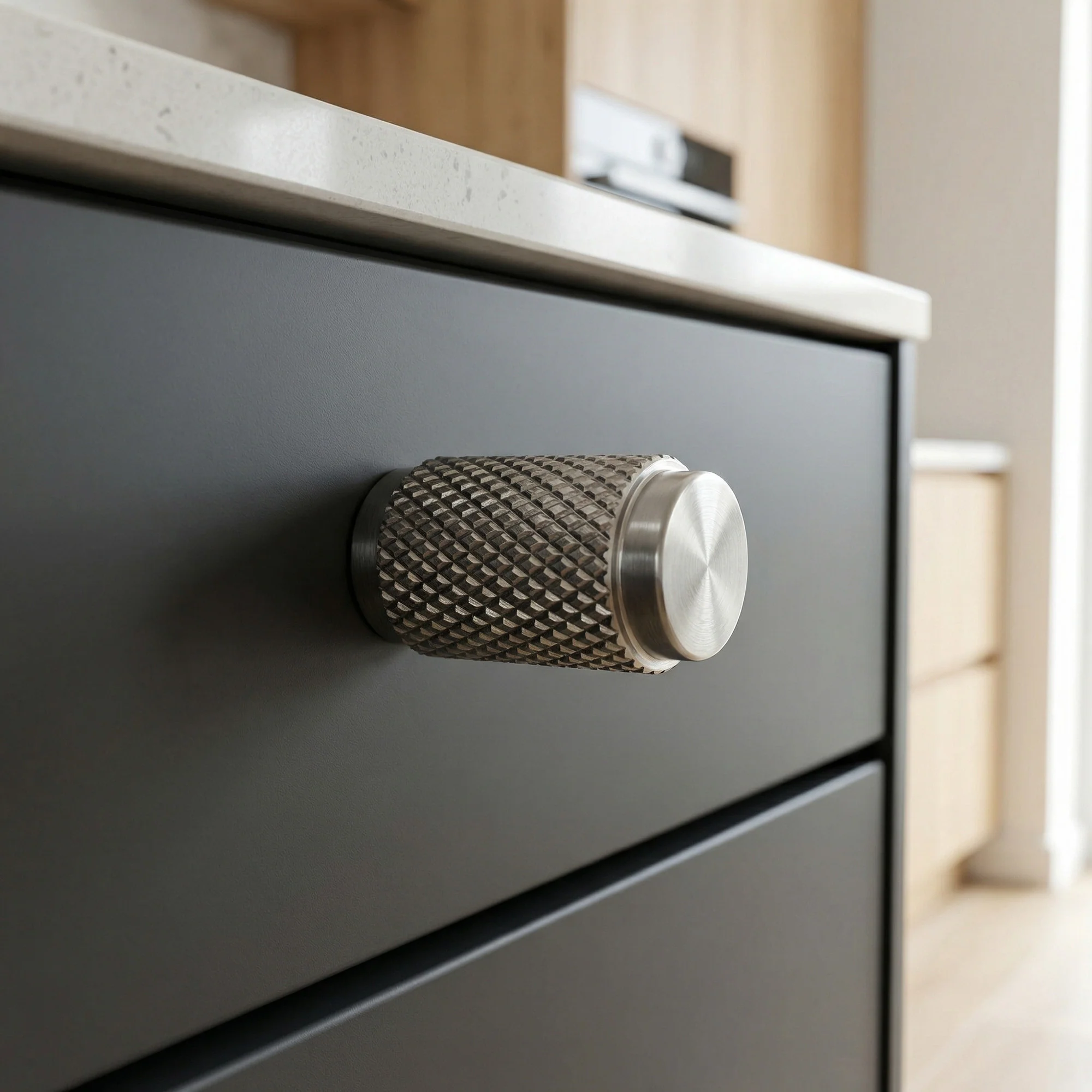 Knurled Small Round Cabinet Door Knob - Satin Stainless Steel