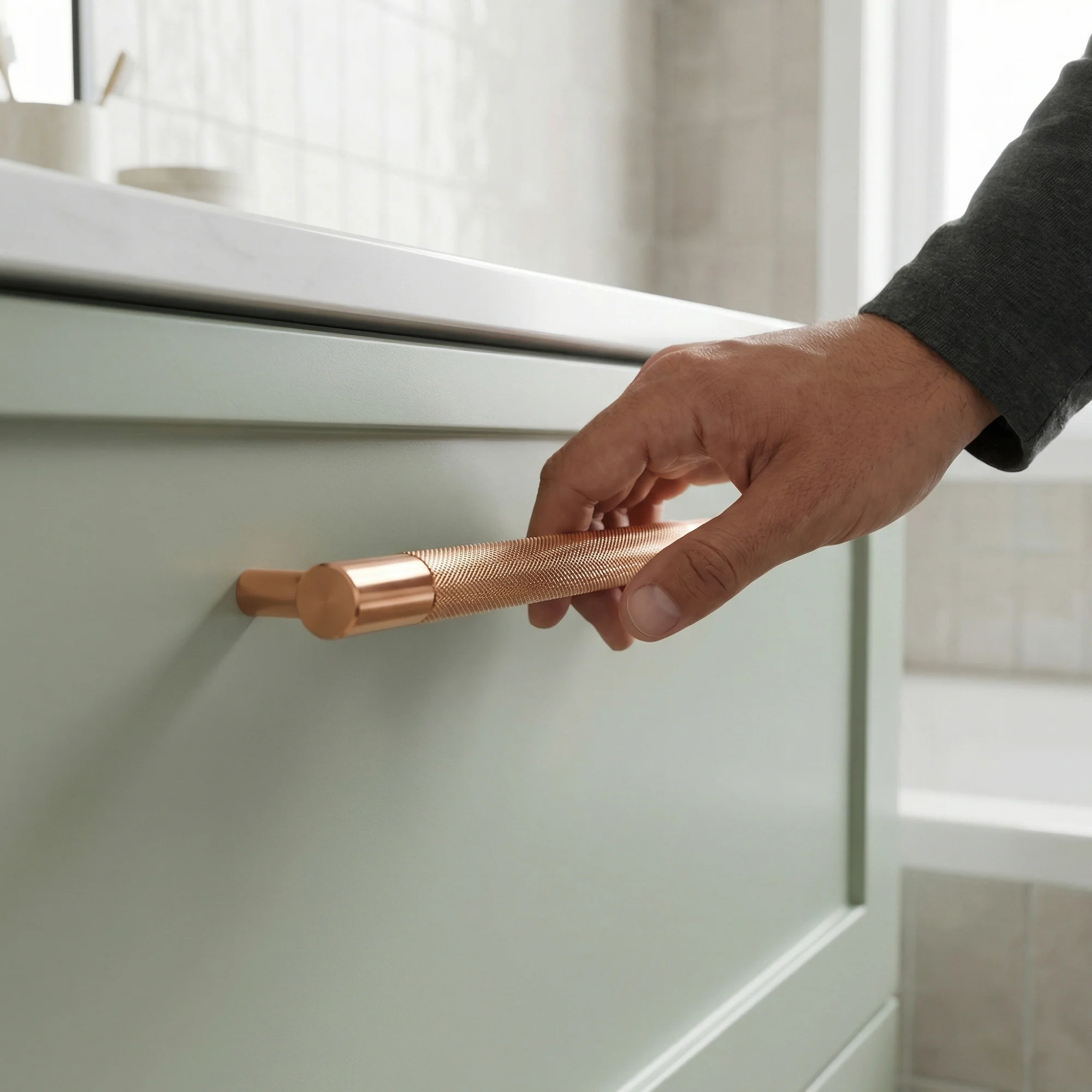 Knurled Small Round T-Bar Pull Handle - Rose Gold - Image 2