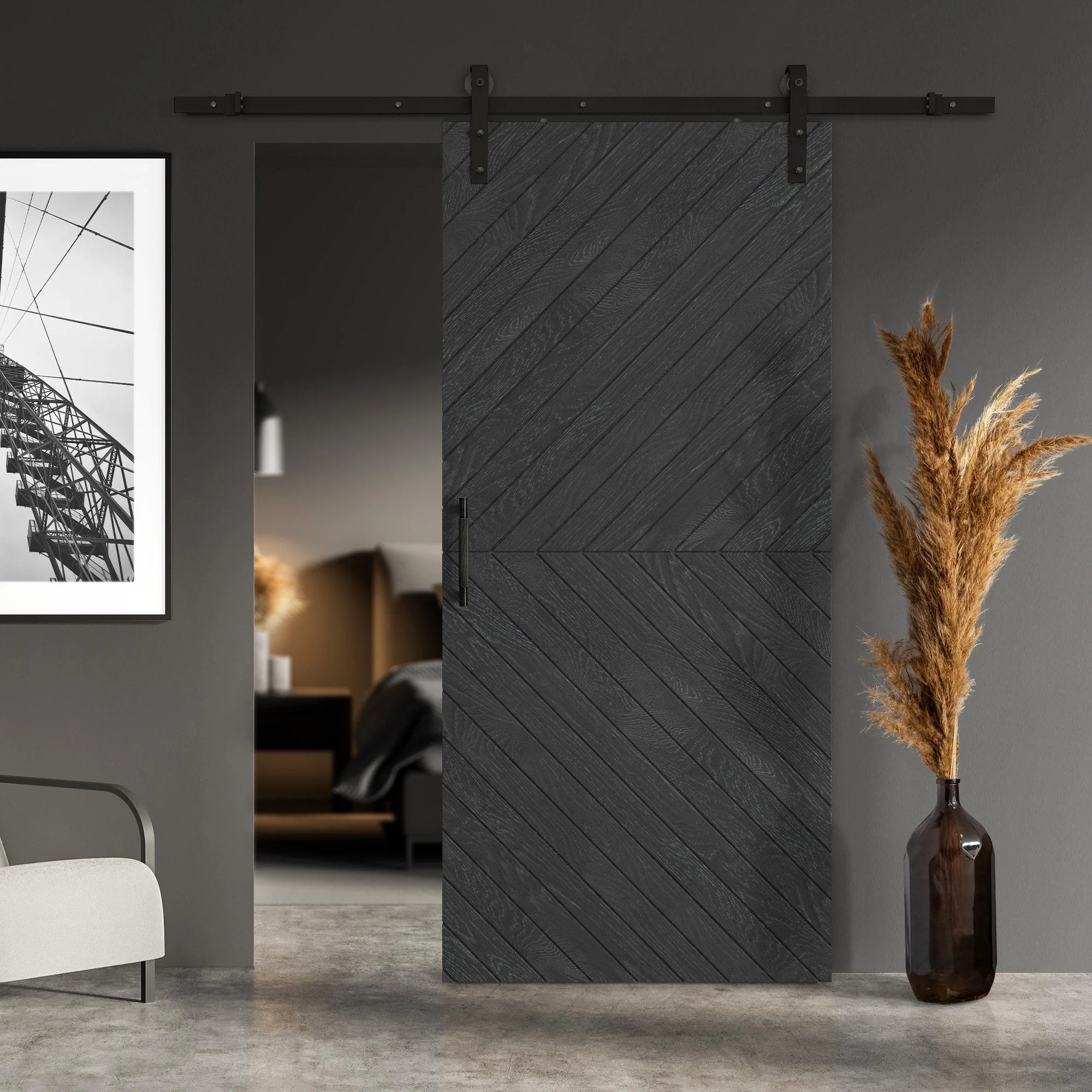 Ash Grey Internal Fully Finished Chevron Barn Door