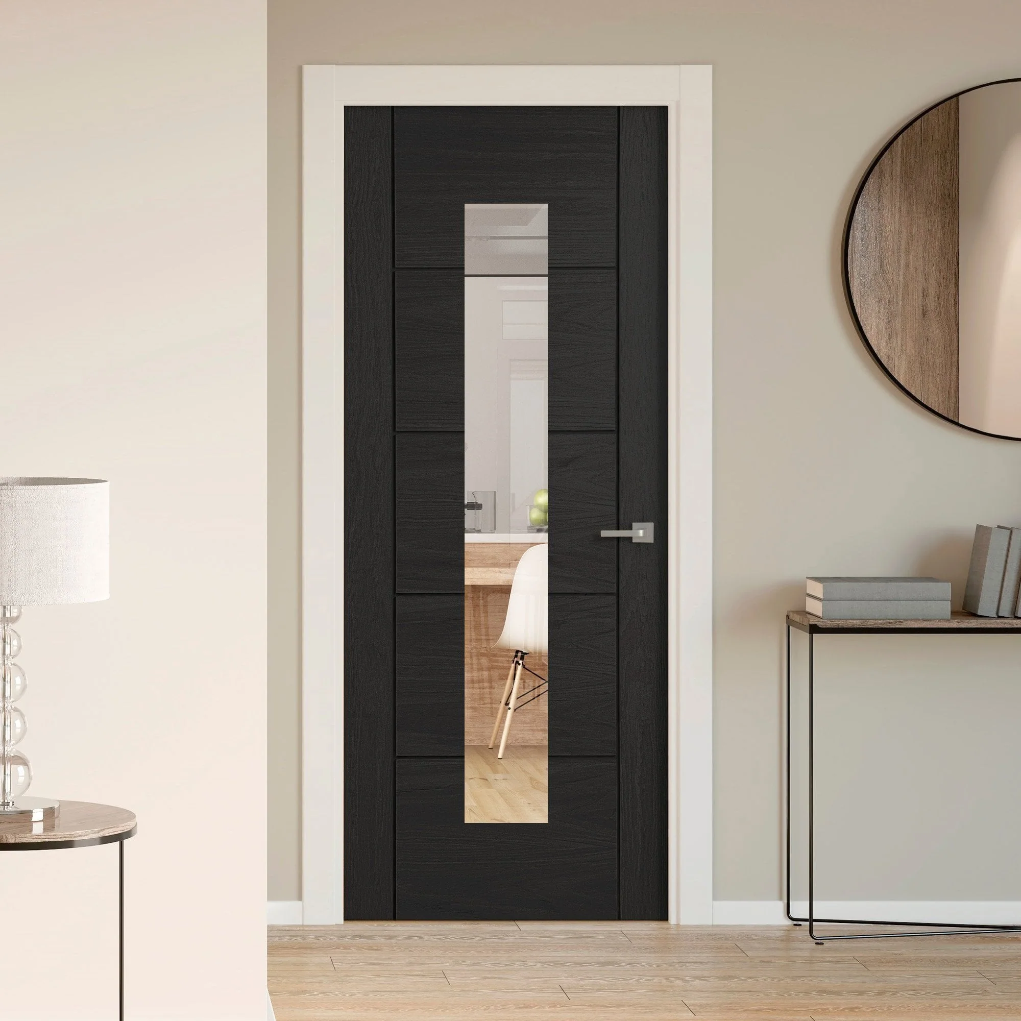 Black Internal Fully Finished Oak Parma 1 Light Clear Glass Made-to-Measure Door