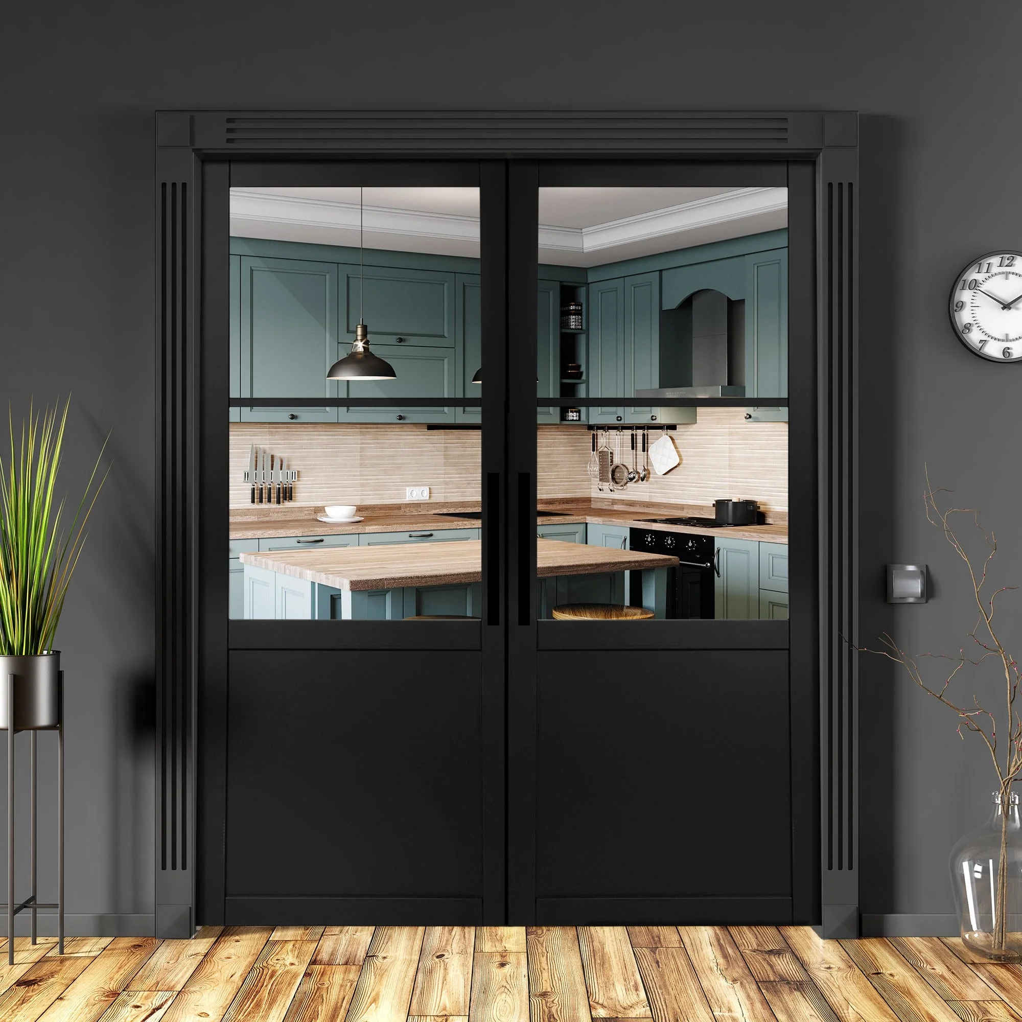 Graphite Black Internal Fully Finished Industrial Studio 1 Panel 2 Light Clear Glass Door - Image 7
