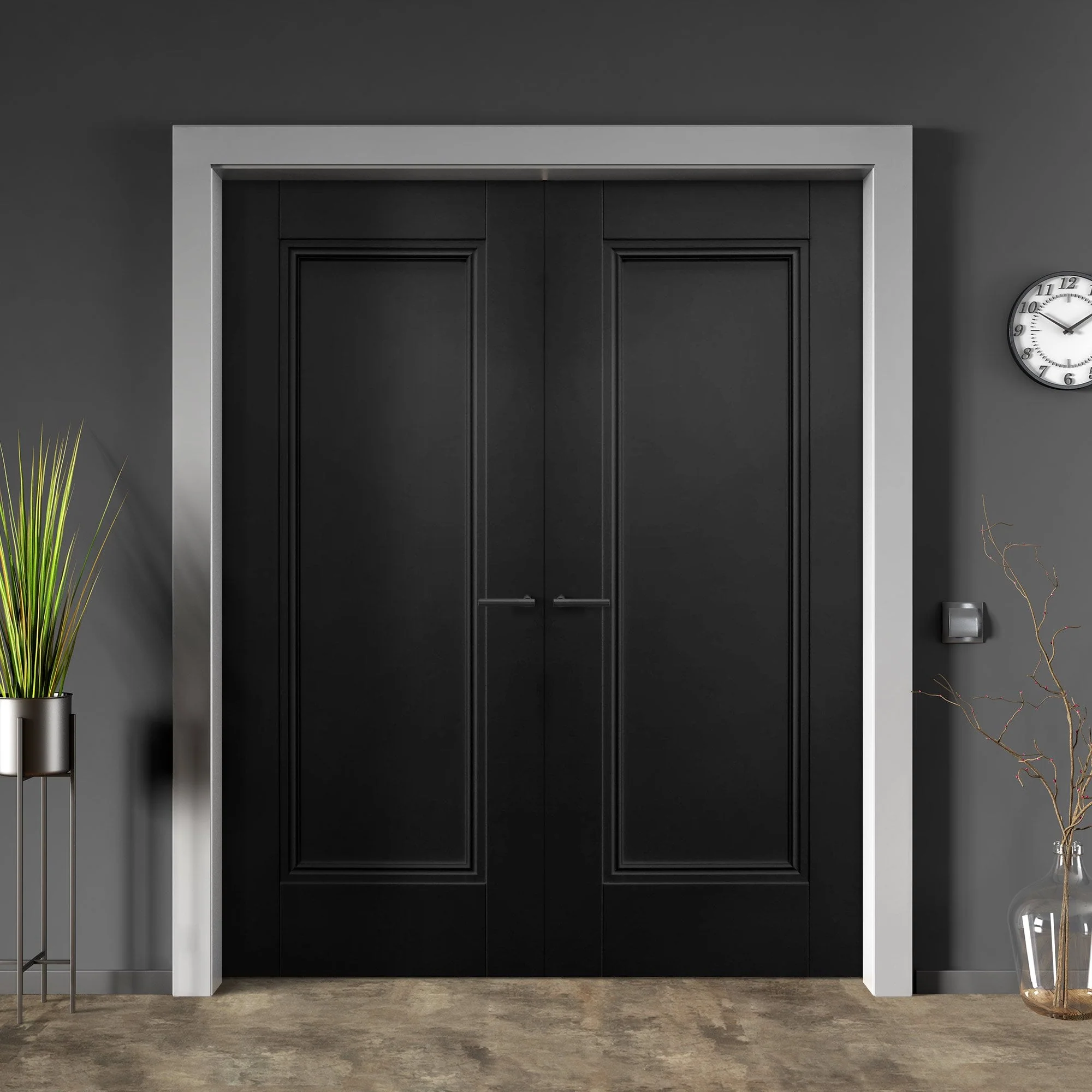 Internal Black Primed Lancaster 1 Panel Pair Door