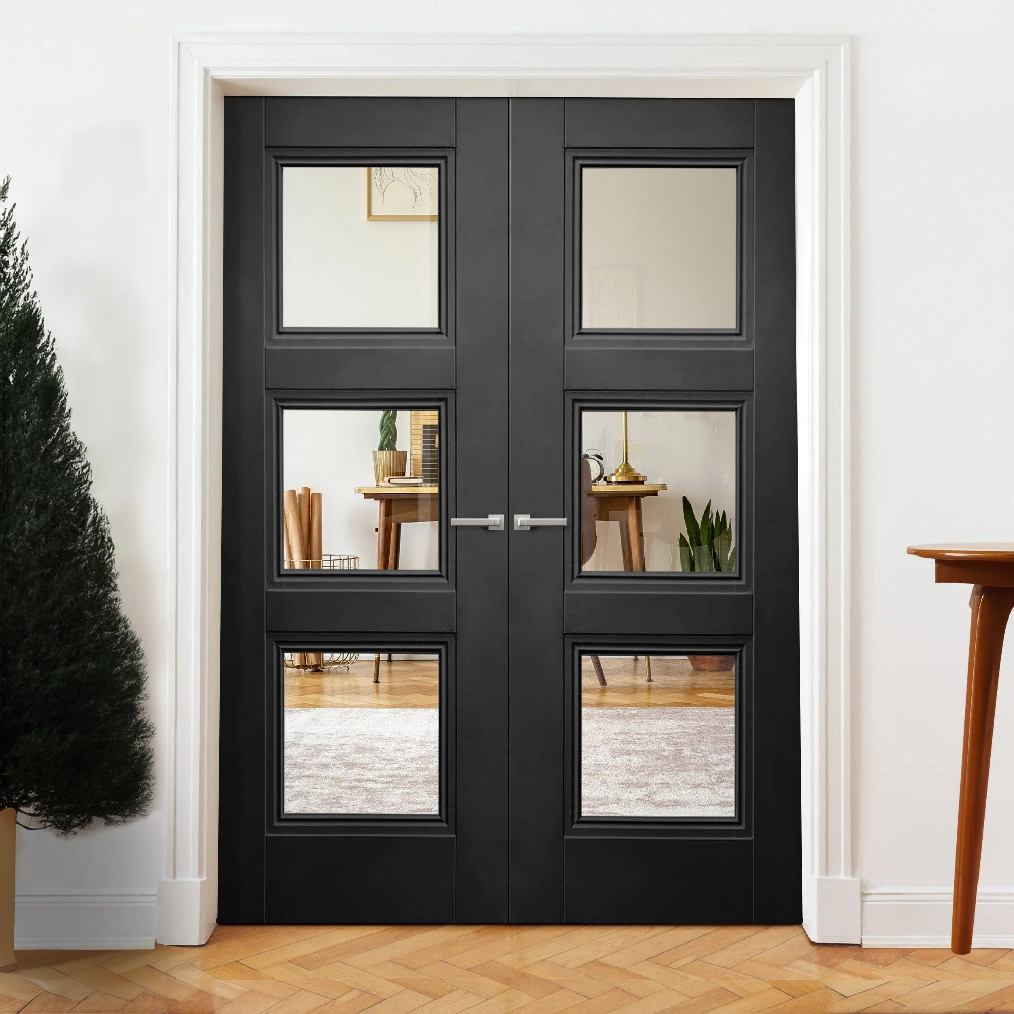 Internal Black Primed Ripley 3 Light Clear Glass French Door